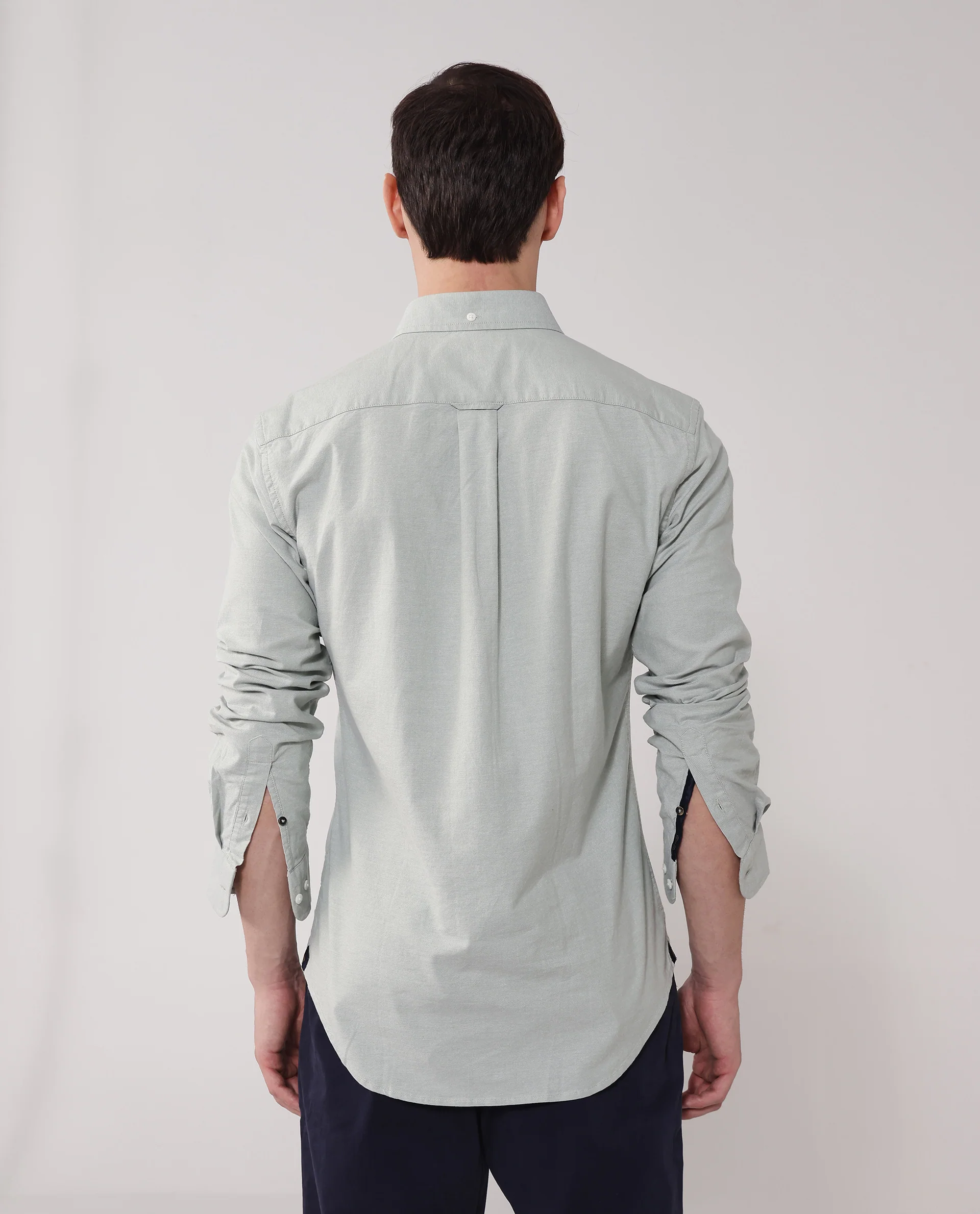 Rare Rabbit Men's Oxob Dusky Green Cotton Blend Plain Regular Fit Full Sleeve Collared Shirt - Image 4