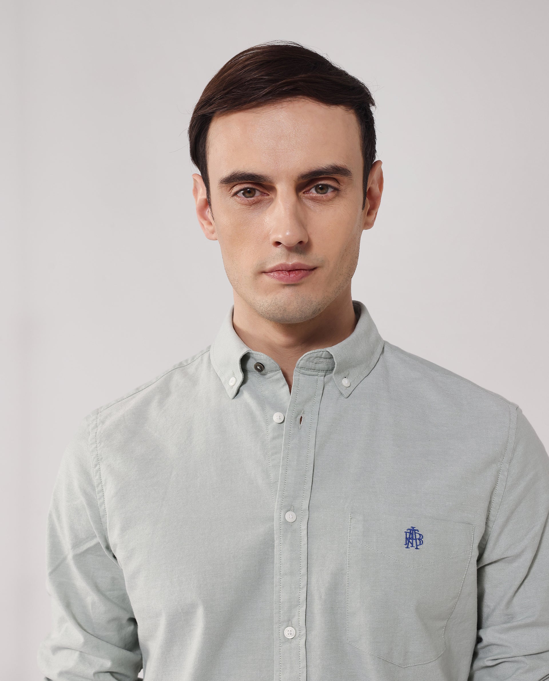 Rare Rabbit Men's Oxob Dusky Green Cotton Blend Plain Regular Fit Full Sleeve Collared Shirt - Image 8
