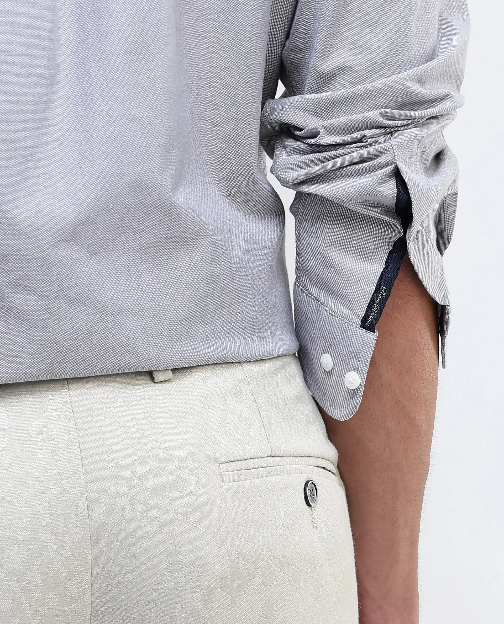 Rare Rabbit Men's Oxob Grey Cotton Blend Plain Regular Fit Full Sleeve Collared Shirt - Image 9