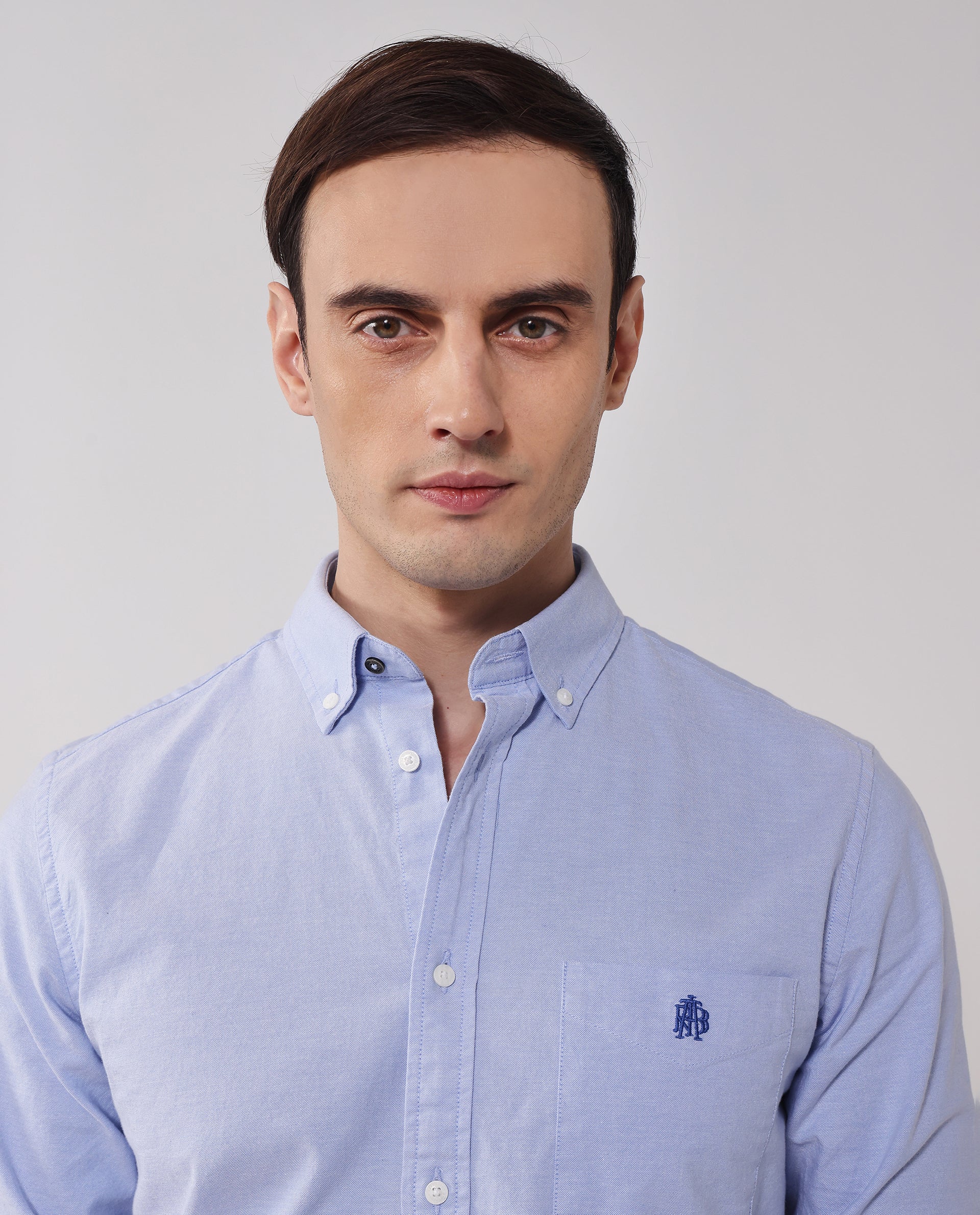 Rare Rabbit Men's Oxob Light Blue Cotton Blend Plain Regular Fit Full Sleeve Collared Shirt - Image 10