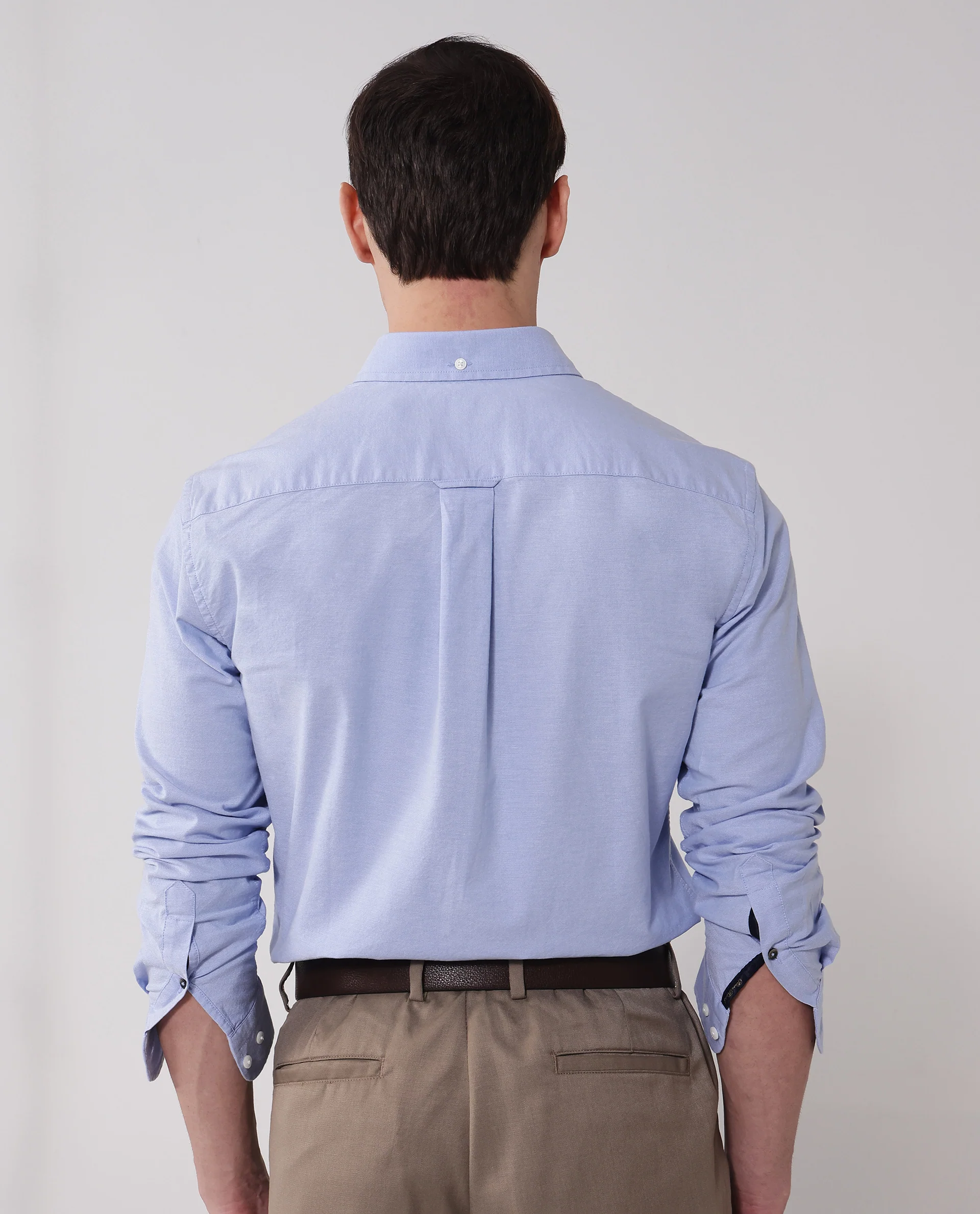 Rare Rabbit Men's Oxob Light Blue Cotton Blend Plain Regular Fit Full Sleeve Collared Shirt - Image 5