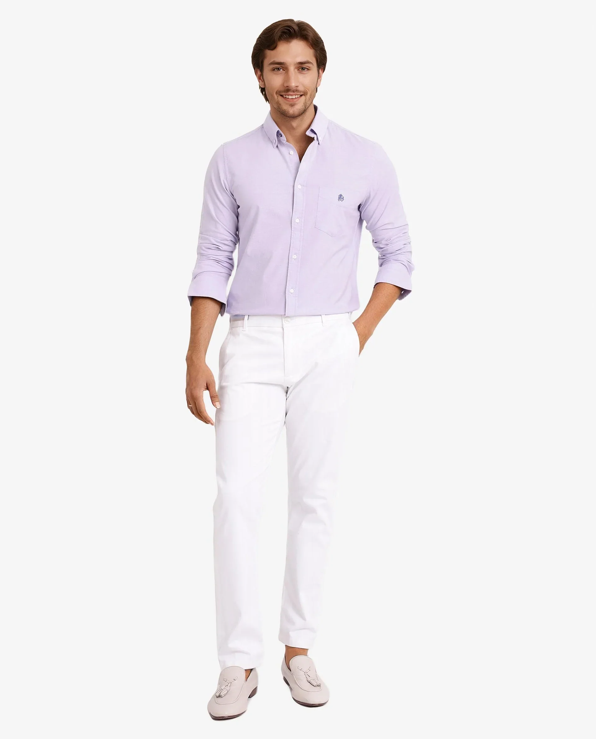 Rare Rabbit Men's Oxob Light Purple Cotton Blend Plain Regular Fit Full Sleeve Collared Shirt - Image 2