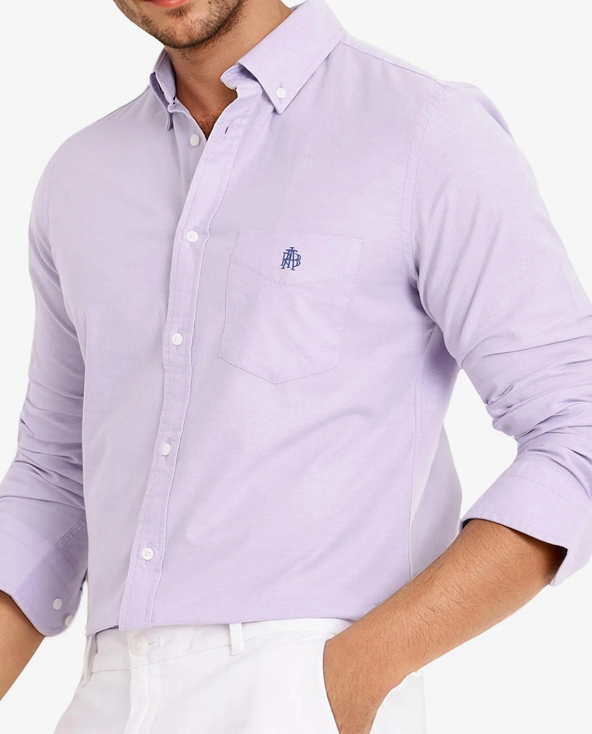 Rare Rabbit Men's Oxob Light Purple Cotton Blend Plain Regular Fit Full Sleeve Collared Shirt - Image 3