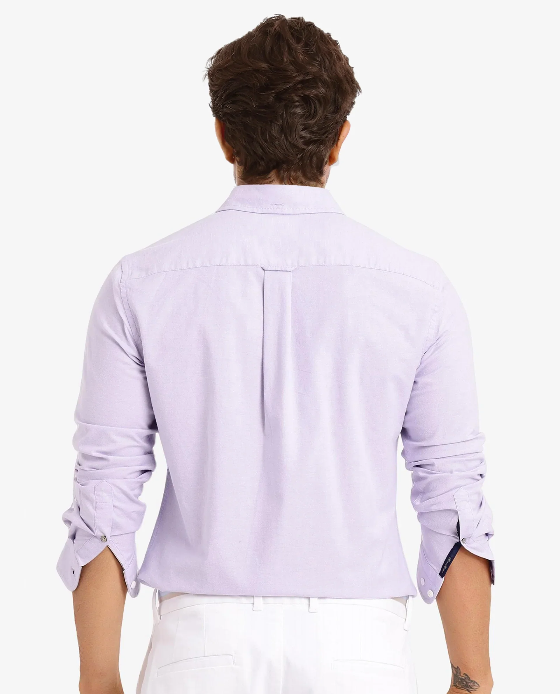 Rare Rabbit Men's Oxob Light Purple Cotton Blend Plain Regular Fit Full Sleeve Collared Shirt - Image 4