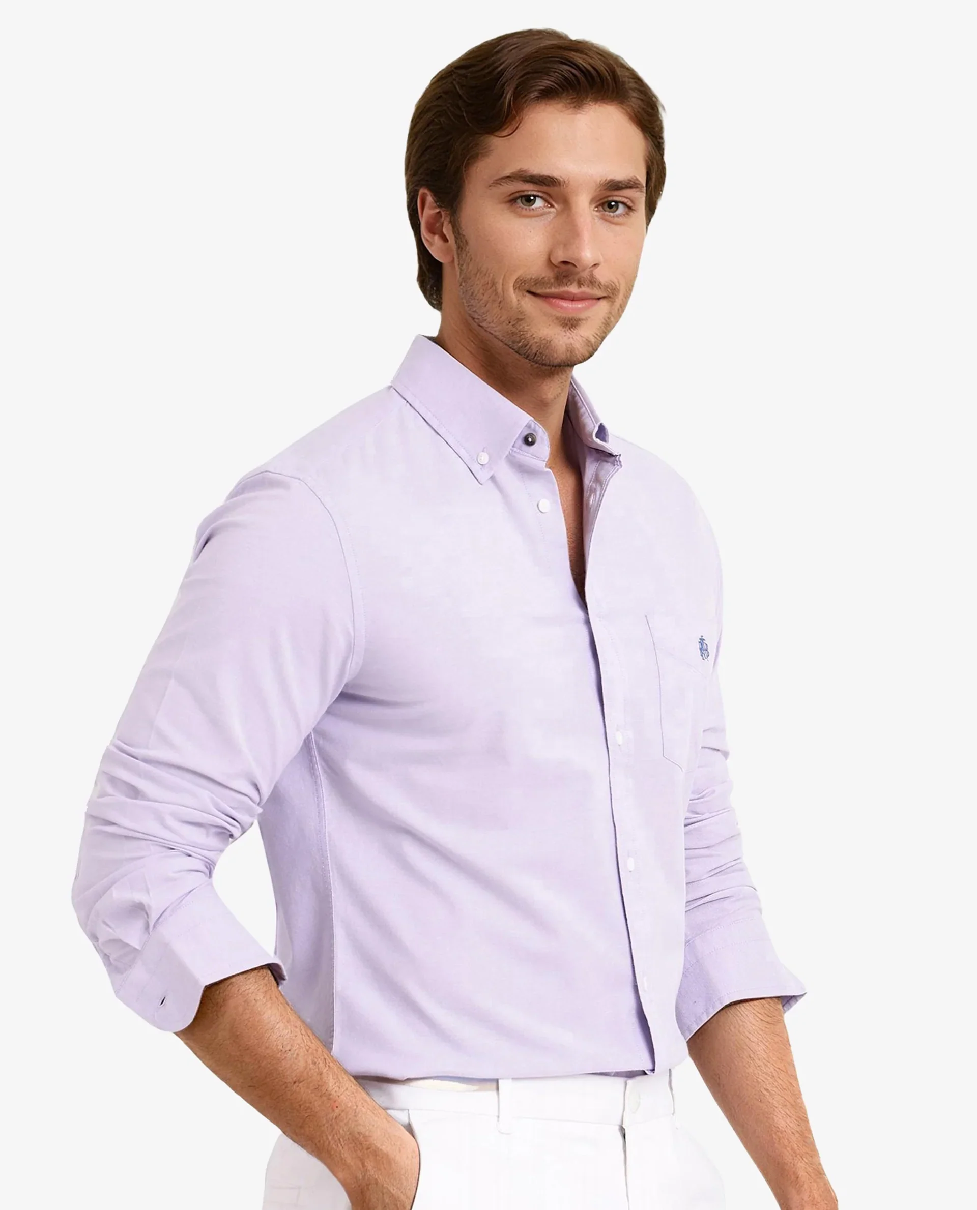 Rare Rabbit Men's Oxob Light Purple Cotton Blend Plain Regular Fit Full Sleeve Collared Shirt - Image 5