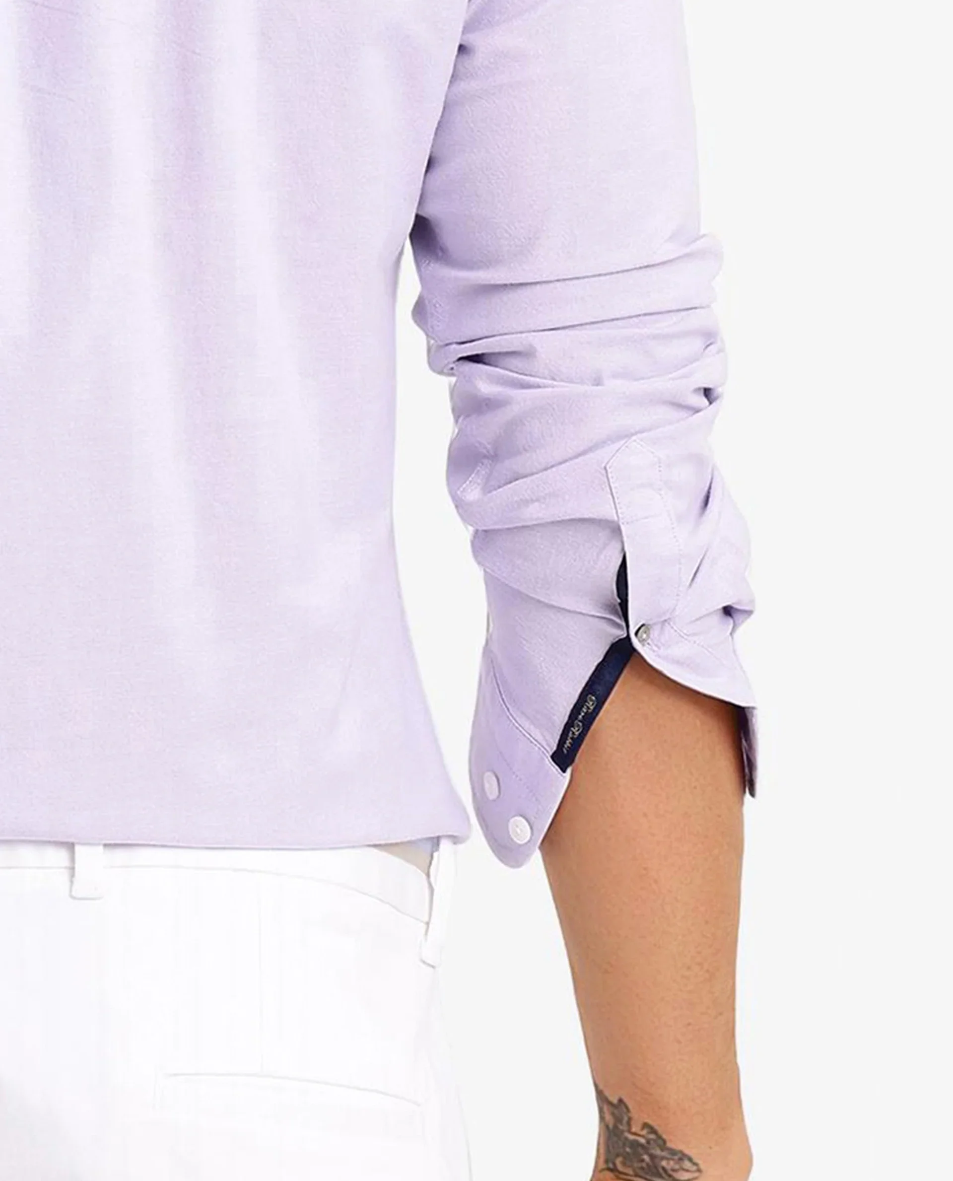 Rare Rabbit Men's Oxob Light Purple Cotton Blend Plain Regular Fit Full Sleeve Collared Shirt - Image 6