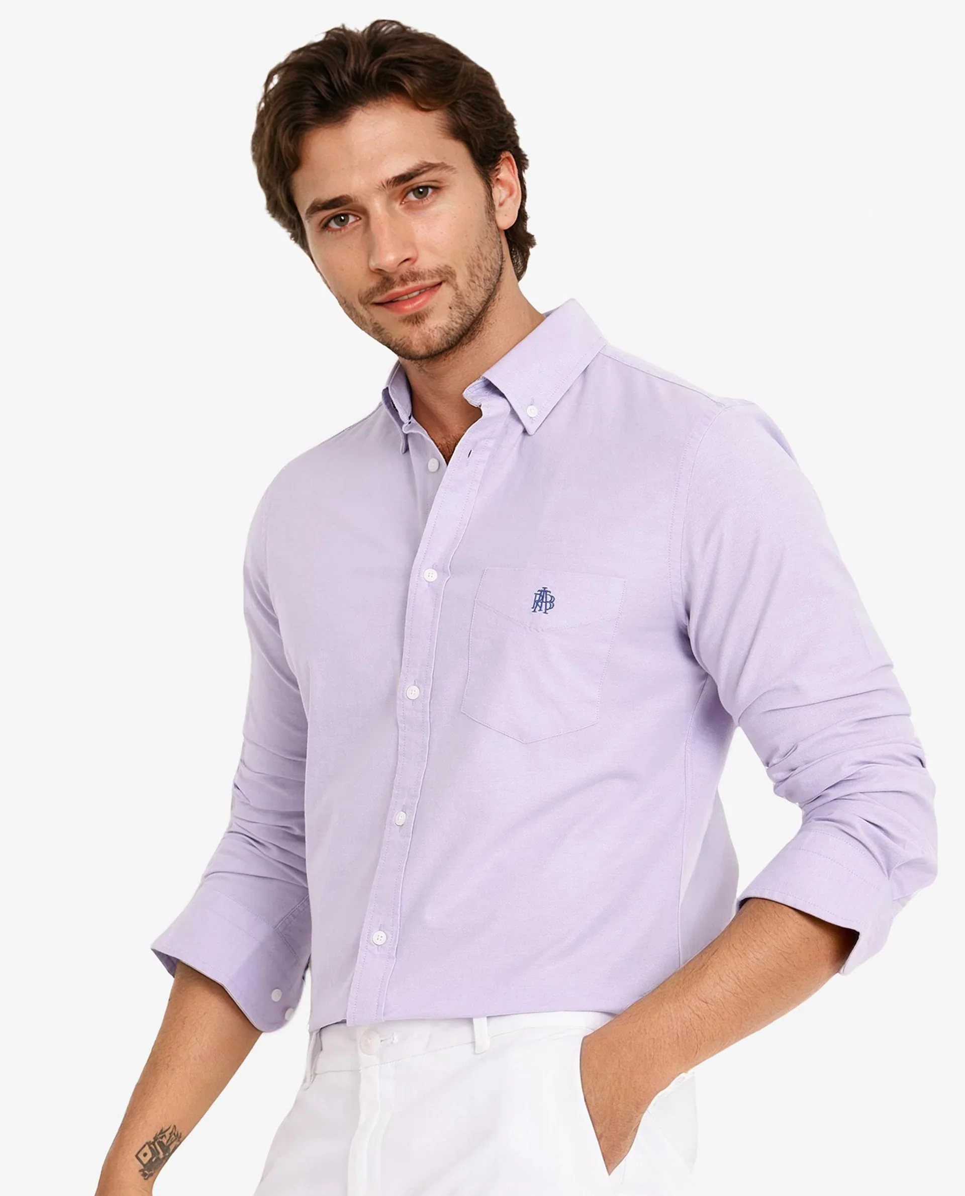 Rare Rabbit Men's Oxob Light Purple Cotton Blend Plain Regular Fit Full Sleeve Collared Shirt - Image 7