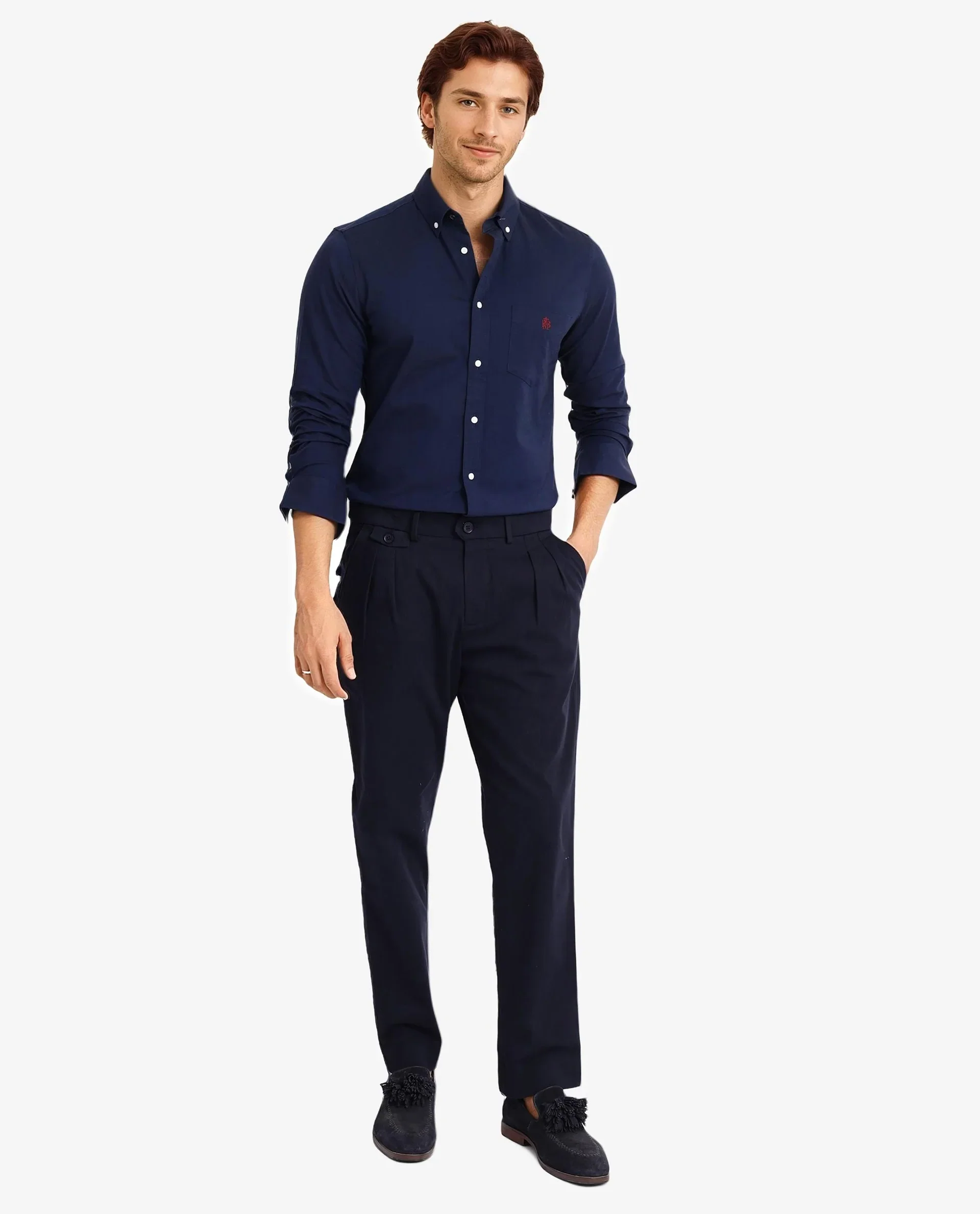 Rare Rabbit Men's Oxob Navy Cotton Blend Plain Regular Fit Full Sleeve Collared Shirt - Image 2