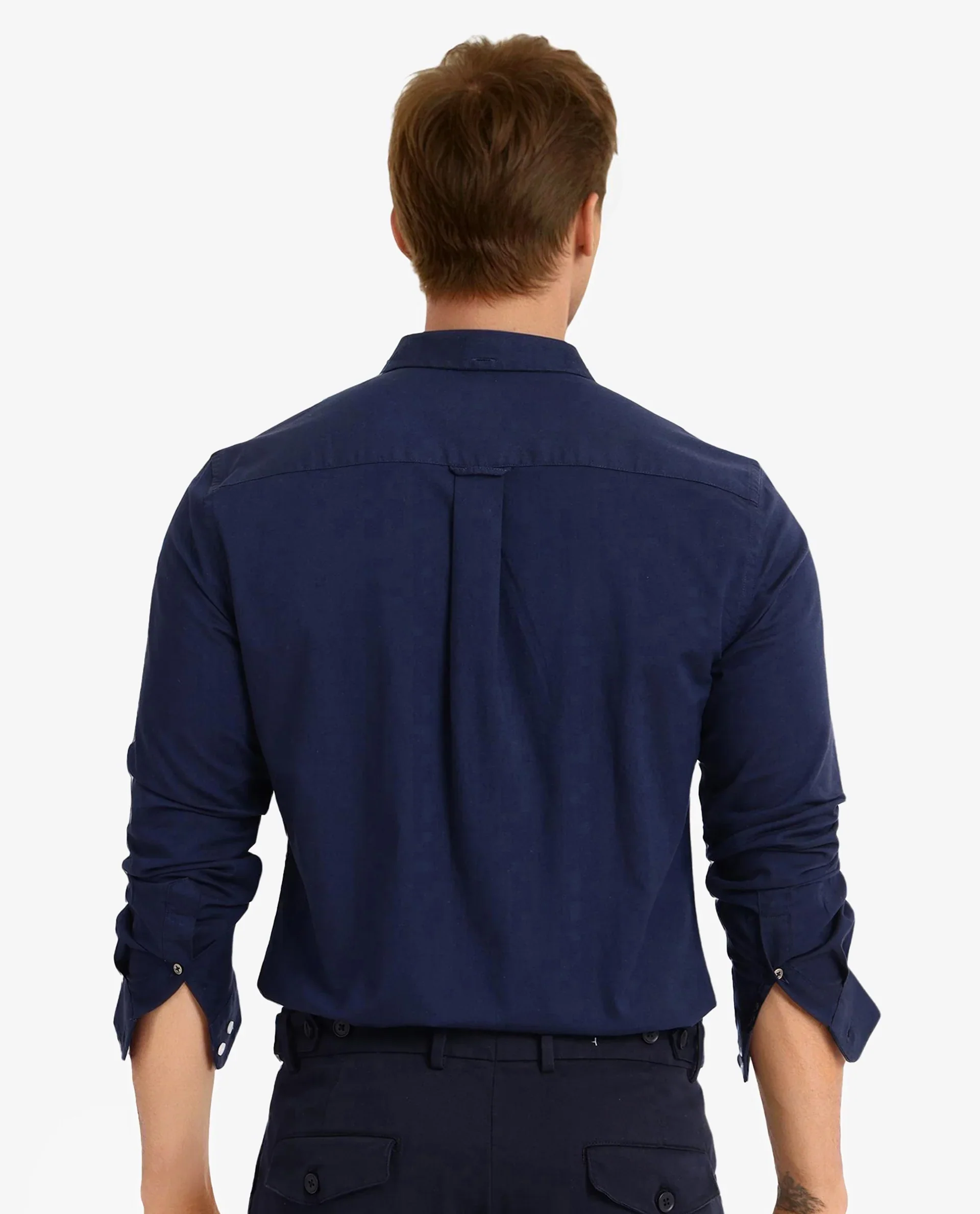 Rare Rabbit Men's Oxob Navy Cotton Blend Plain Regular Fit Full Sleeve Collared Shirt - Image 4