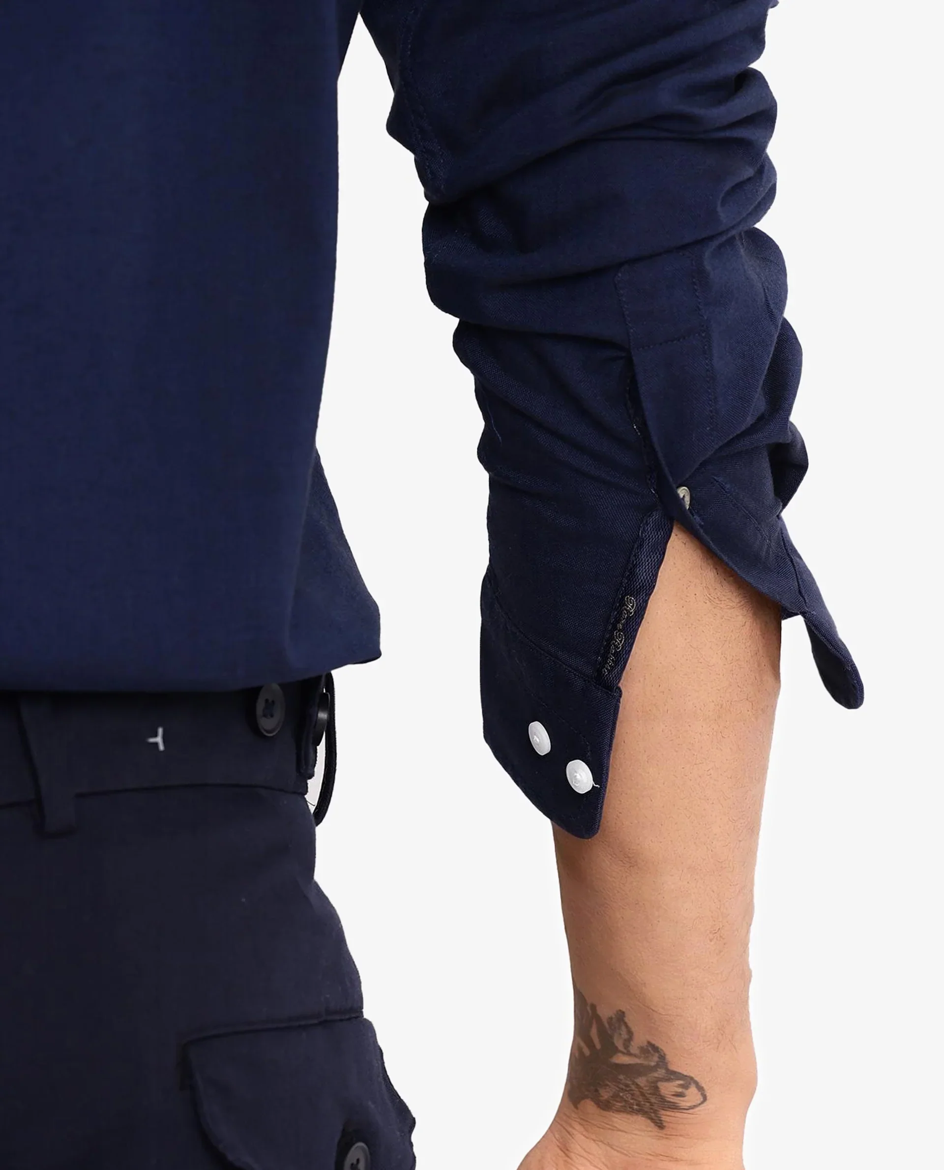 Rare Rabbit Men's Oxob Navy Cotton Blend Plain Regular Fit Full Sleeve Collared Shirt - Image 5