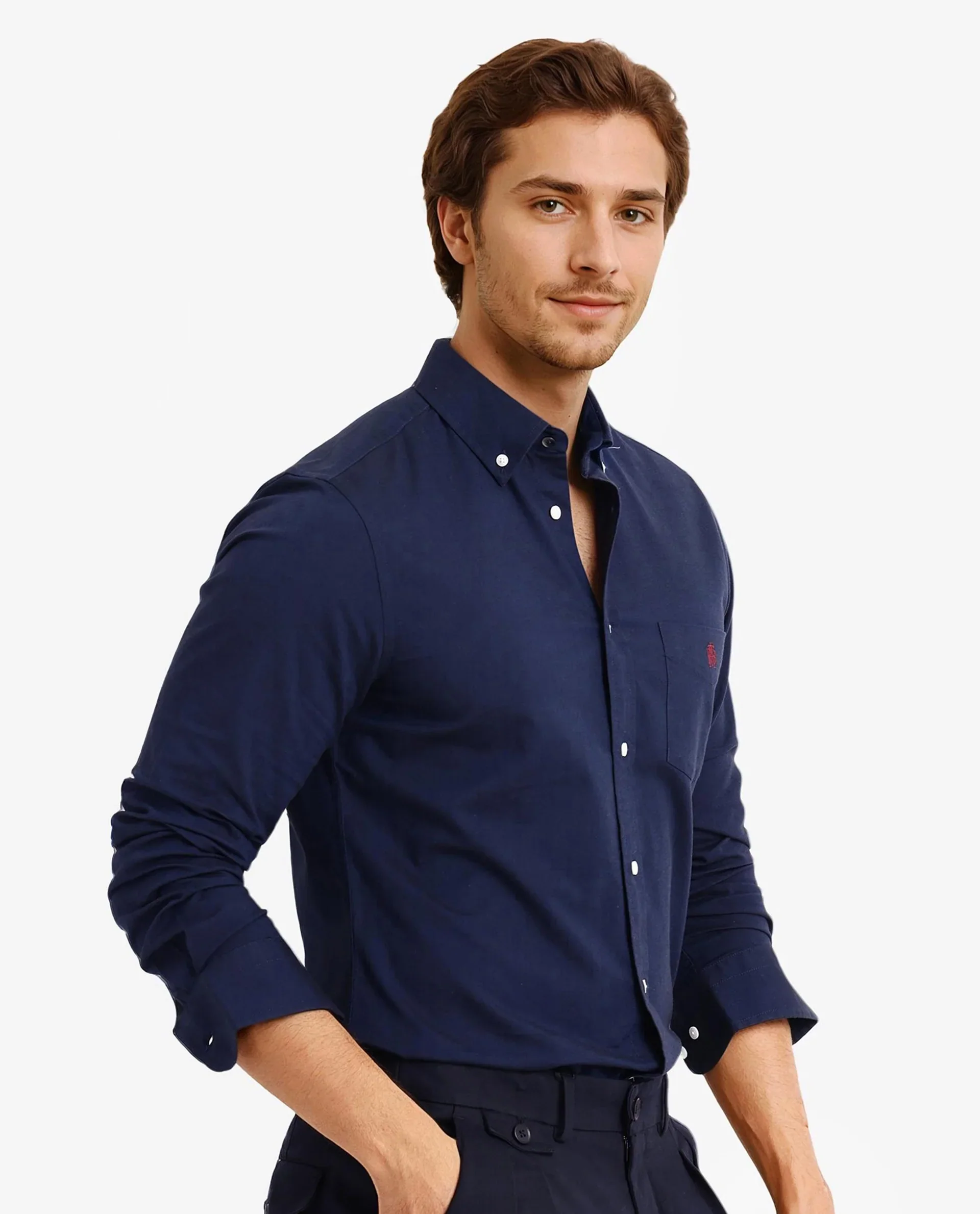 Rare Rabbit Men's Oxob Navy Cotton Blend Plain Regular Fit Full Sleeve Collared Shirt - Image 7