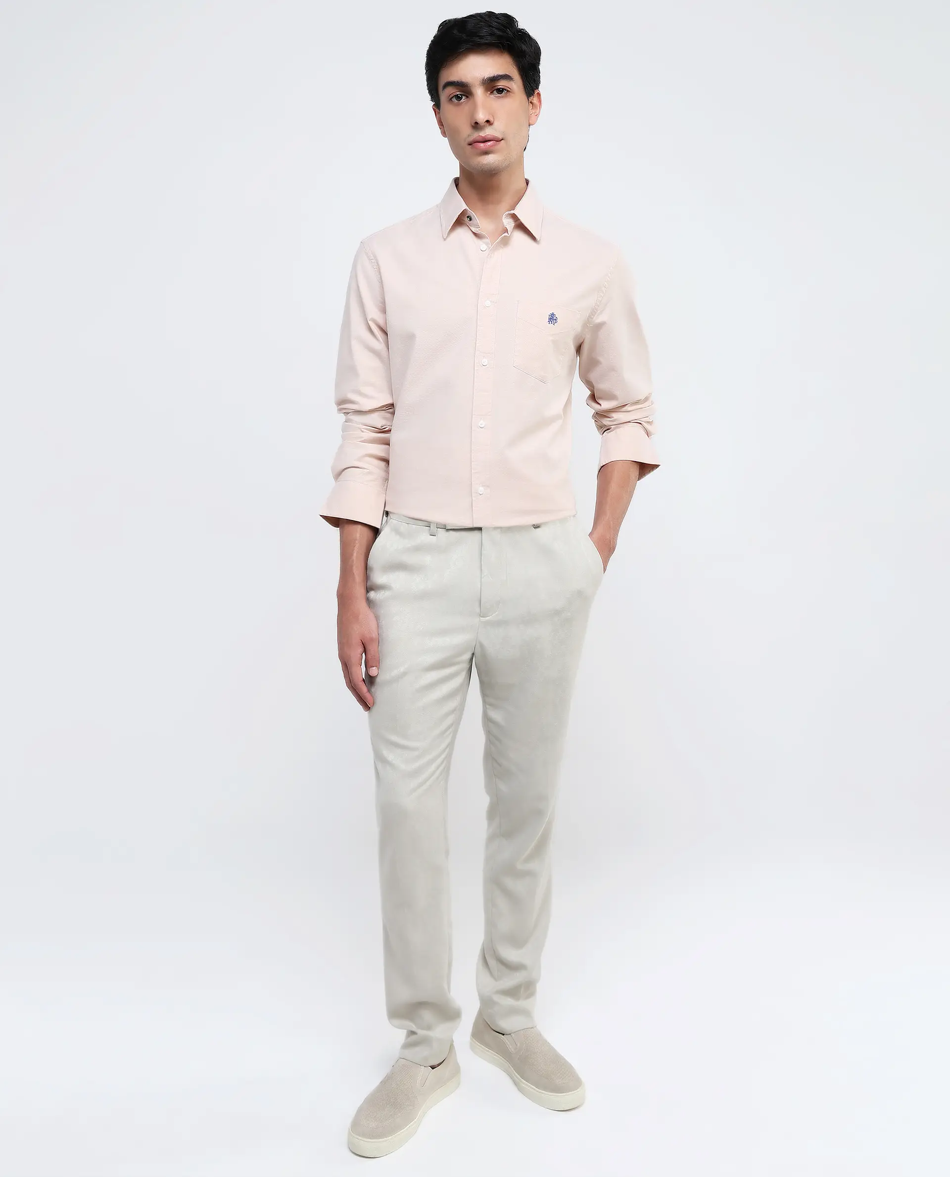 Rare Rabbit Men's Oxob Pastel Mustard Cotton Blend Plain Regular Fit Full Sleeve Collared Shirt - Image 2