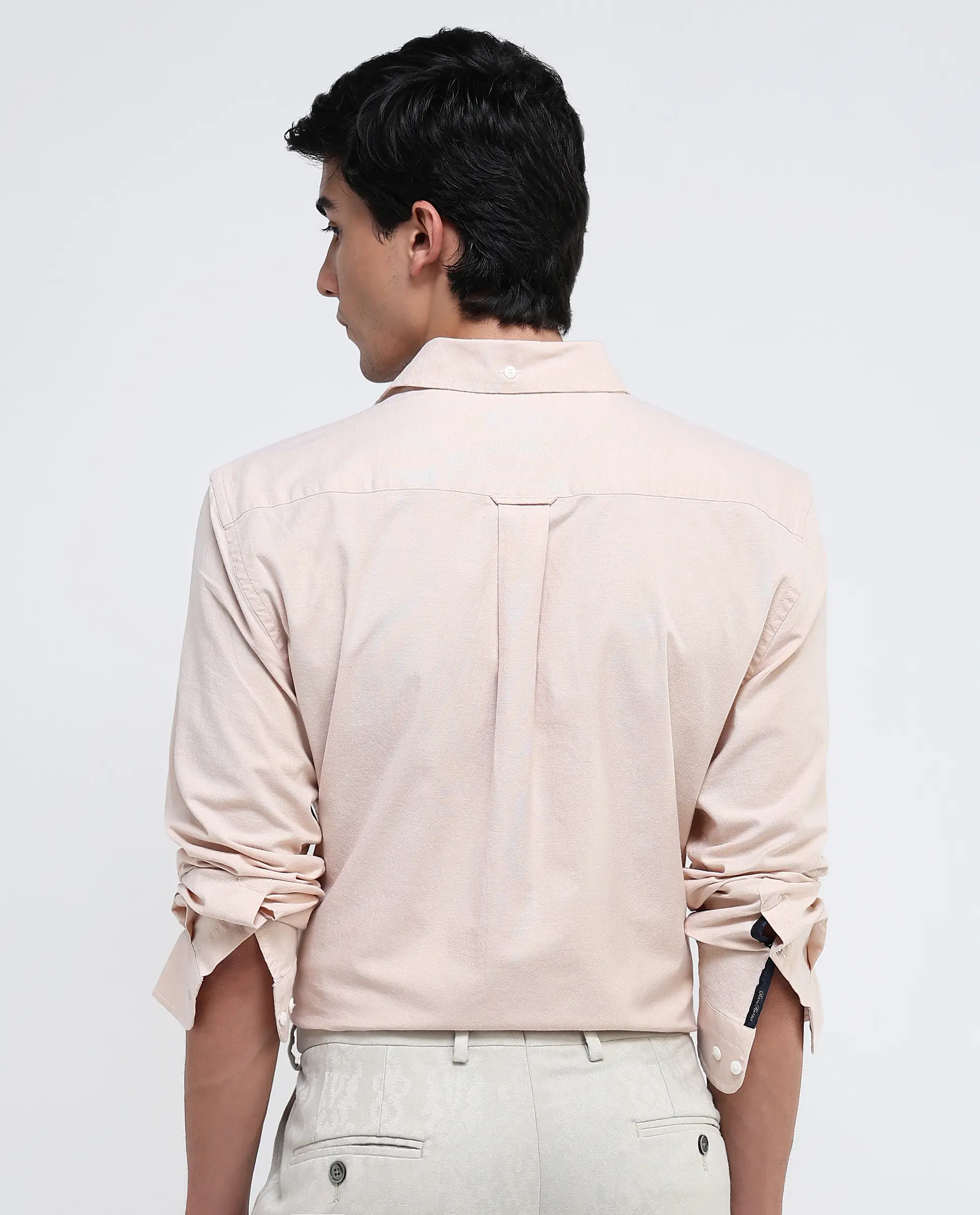 Rare Rabbit Men's Oxob Pastel Mustard Cotton Blend Plain Regular Fit Full Sleeve Collared Shirt - Image 5