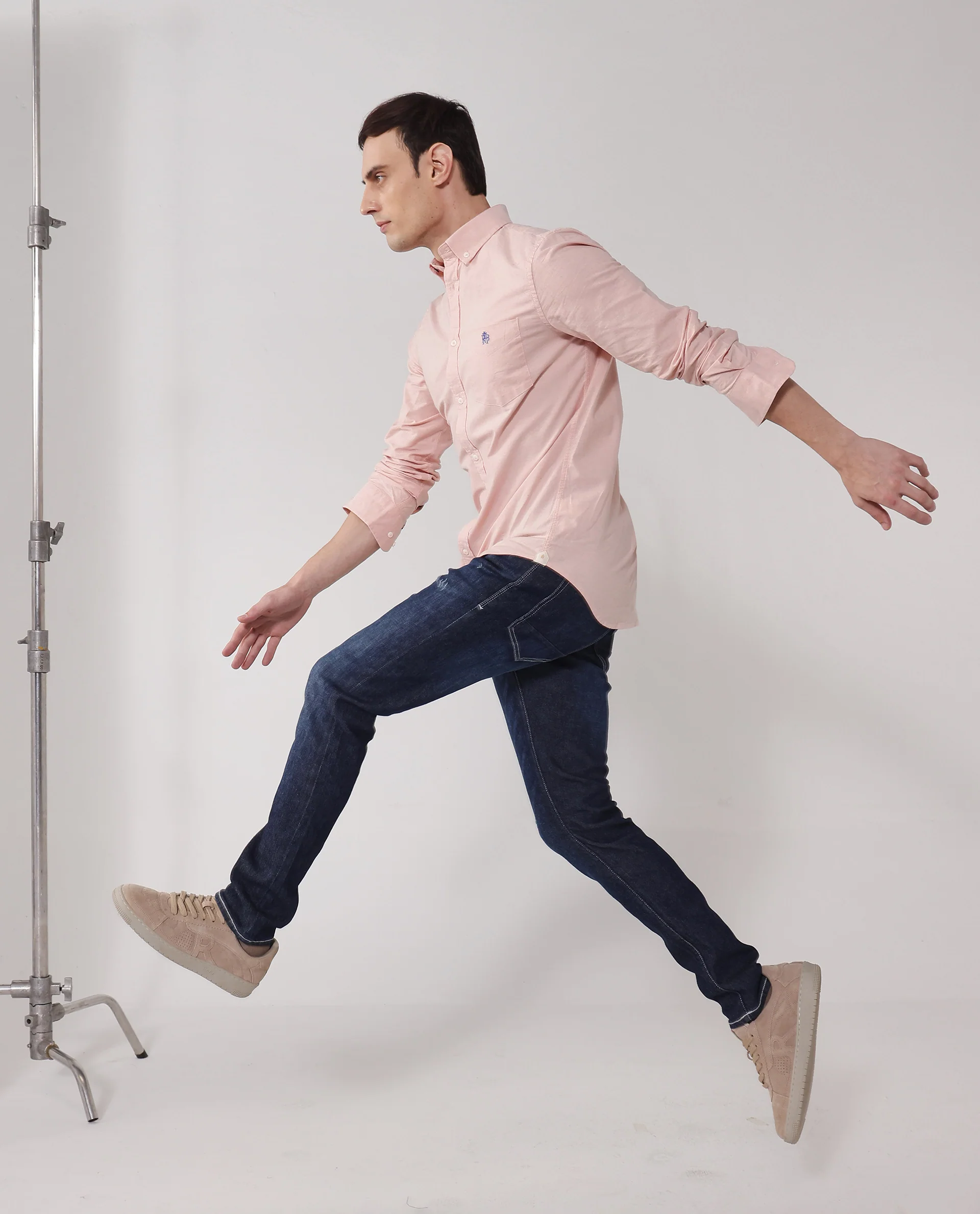 Rare Rabbit Men's Oxob Pastel Peach Cotton Blend Plain Regular Fit Full Sleeve Collared Shirt - Image 2