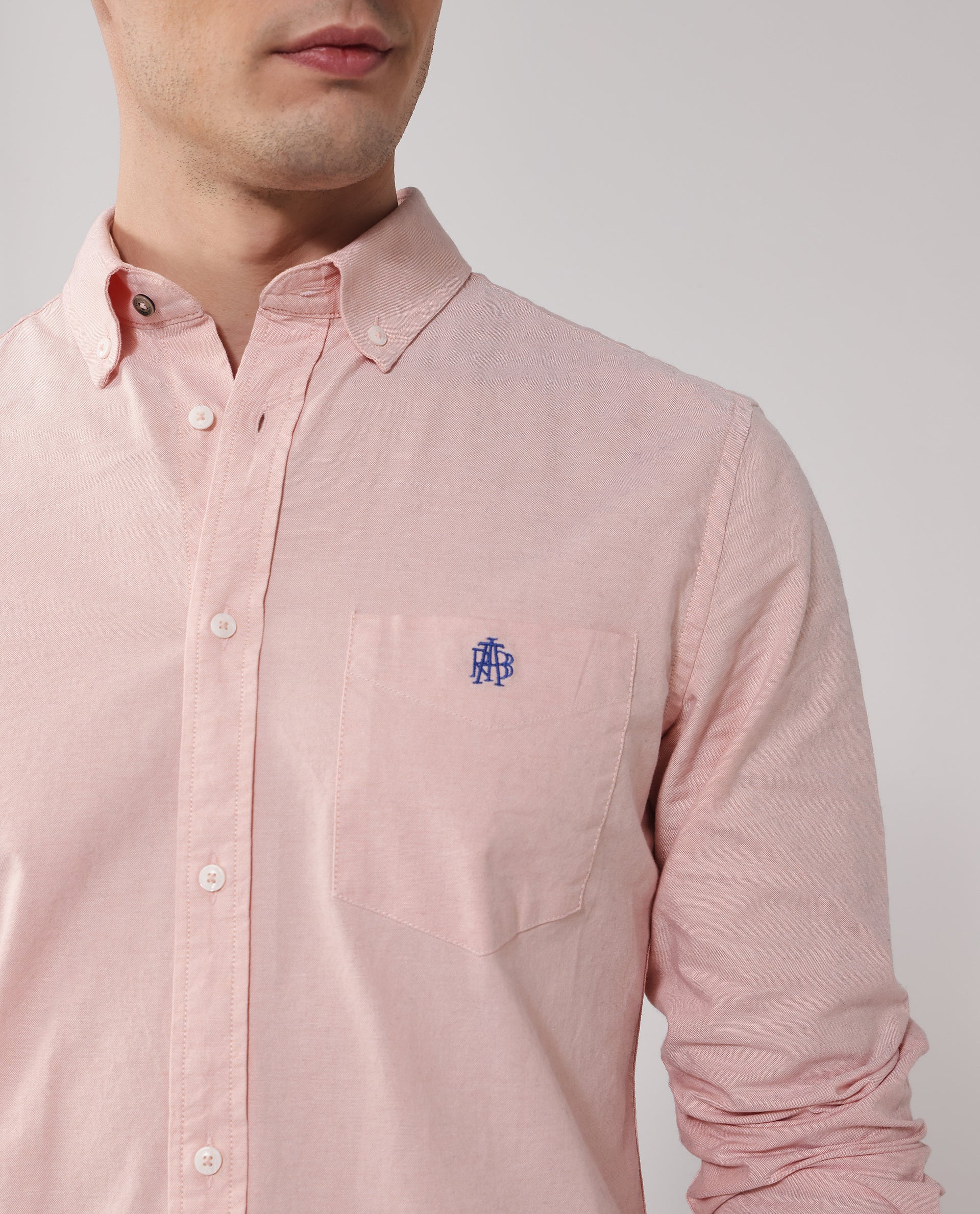 Rare Rabbit Men's Oxob Pastel Peach Cotton Blend Plain Regular Fit Full Sleeve Collared Shirt - Image 3