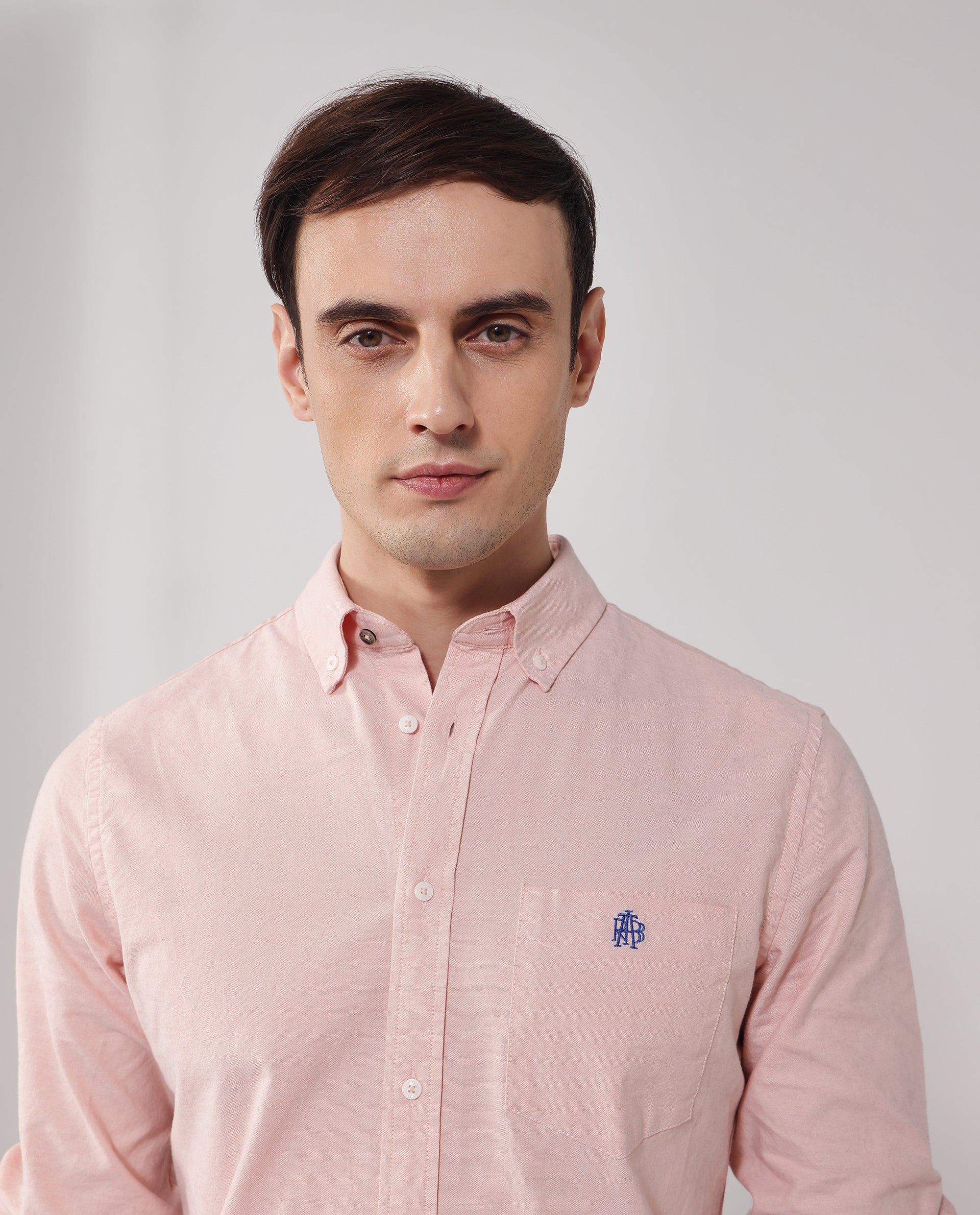 Rare Rabbit Men's Oxob Pastel Peach Cotton Blend Plain Regular Fit Full Sleeve Collared Shirt - Image 8