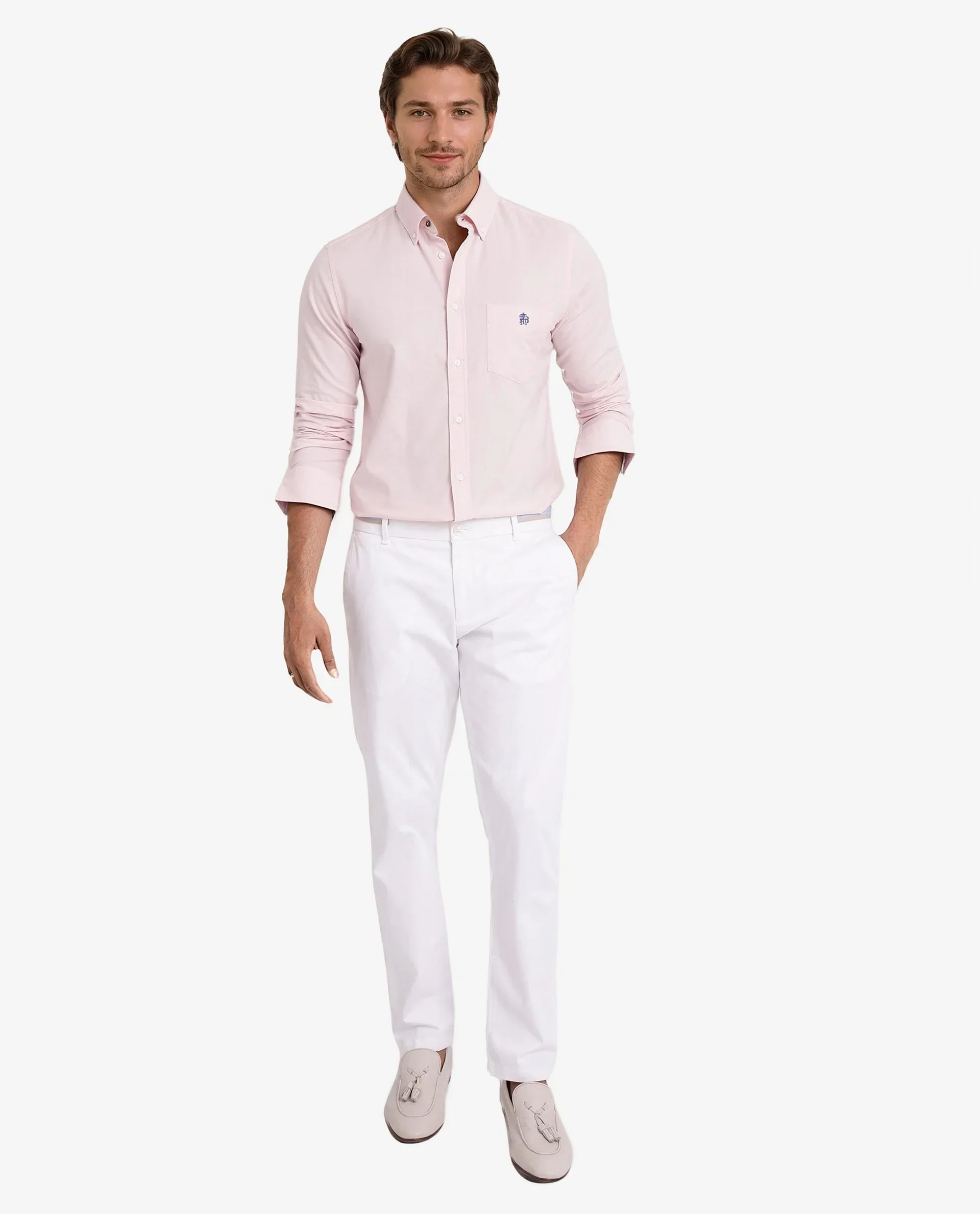 Rare Rabbit Men's Oxob Pastel Pink Cotton Blend Plain Regular Fit Full Sleeve Collared Shirt - Image 2