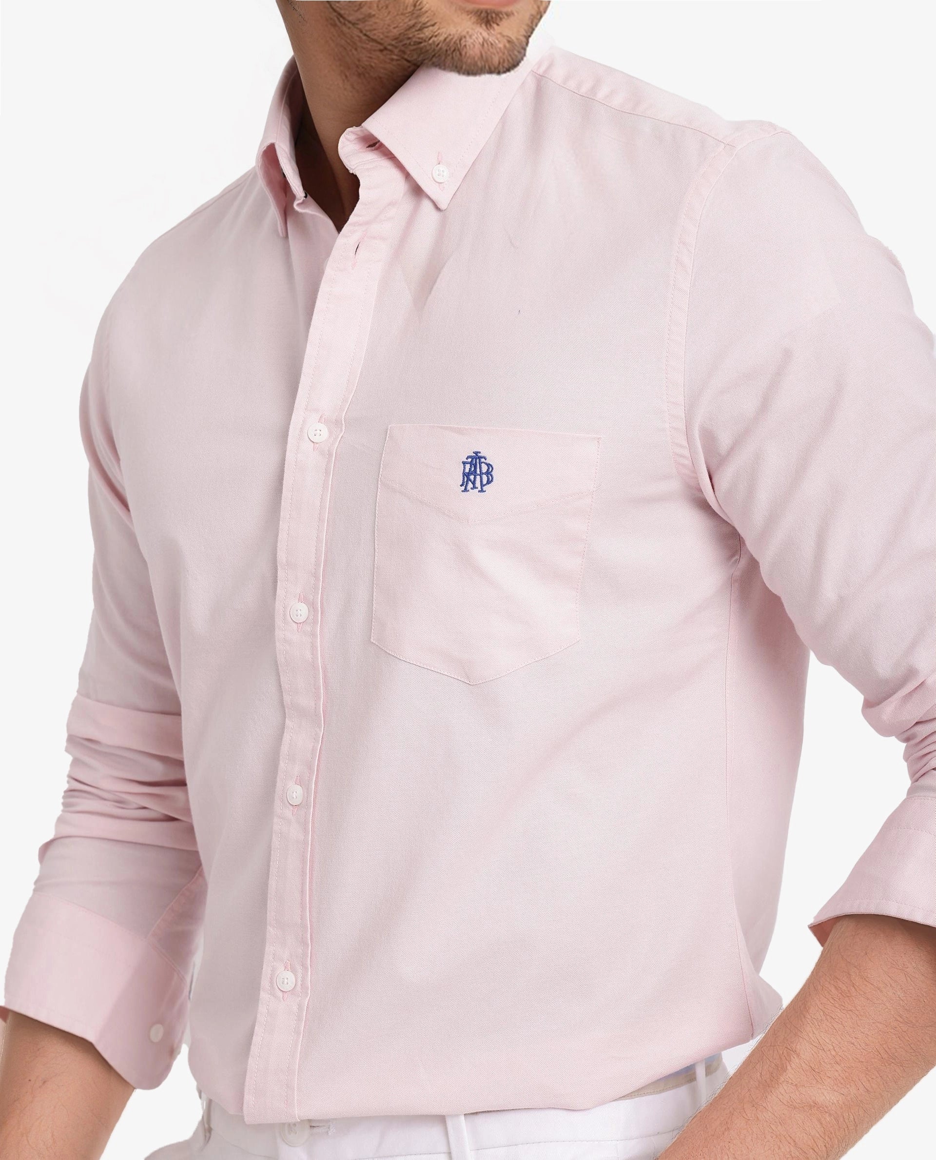 Rare Rabbit Men's Oxob Pastel Pink Cotton Blend Plain Regular Fit Full Sleeve Collared Shirt - Image 3