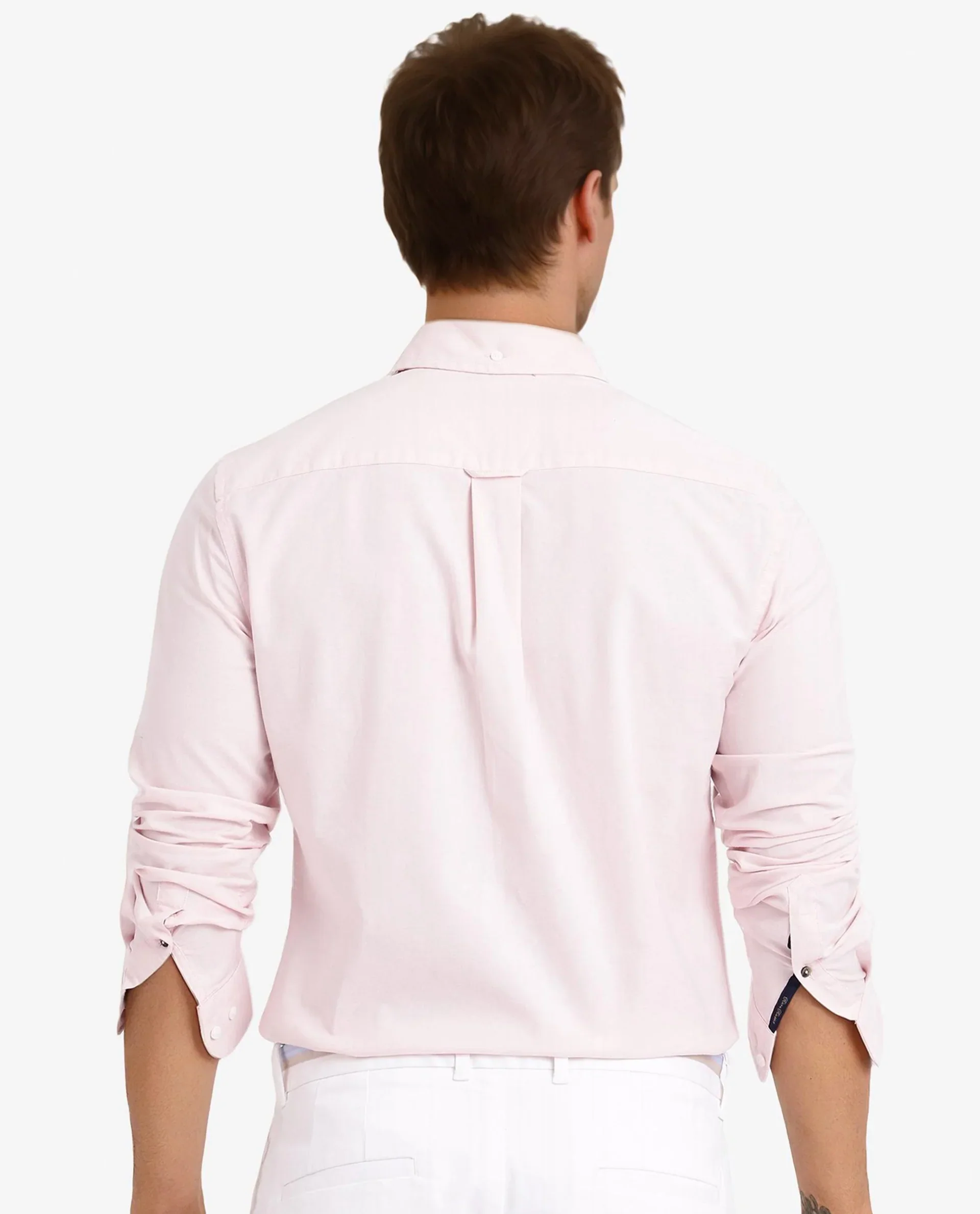 Rare Rabbit Men's Oxob Pastel Pink Cotton Blend Plain Regular Fit Full Sleeve Collared Shirt - Image 4
