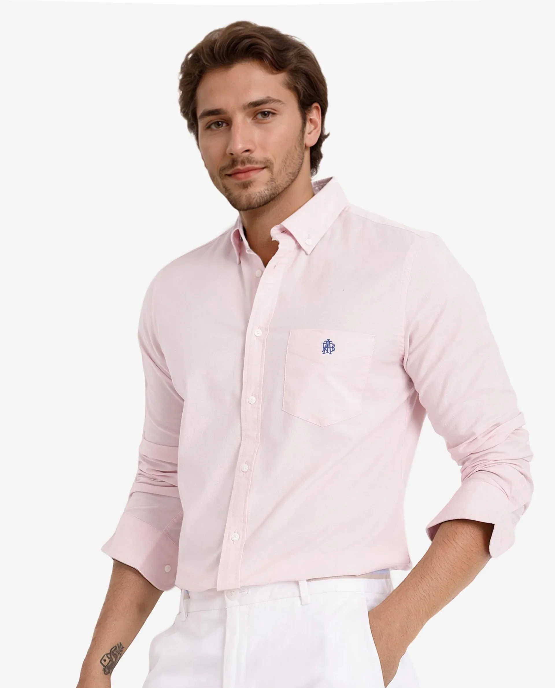 Rare Rabbit Men's Oxob Pastel Pink Cotton Blend Plain Regular Fit Full Sleeve Collared Shirt - Image 6
