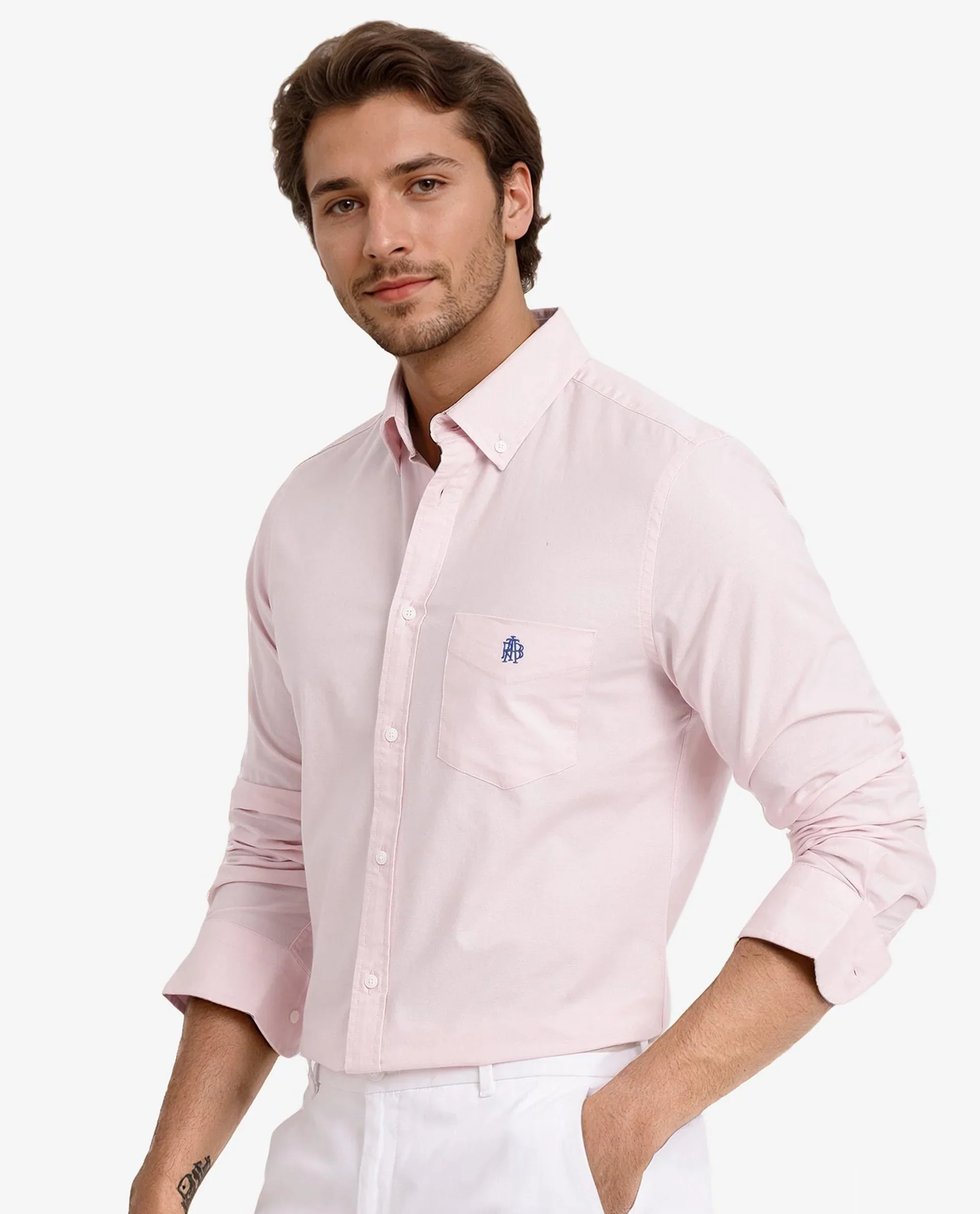 Rare Rabbit Men's Oxob Pastel Pink Cotton Blend Plain Regular Fit Full Sleeve Collared Shirt - Image 7