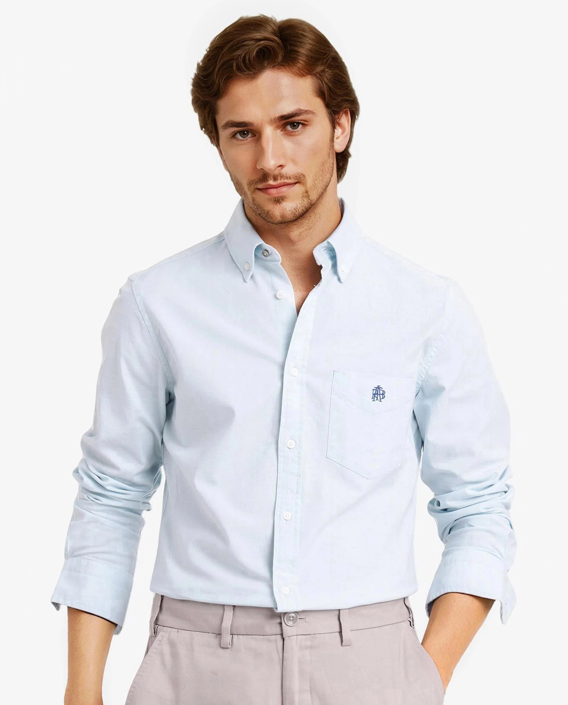 Rare Rabbit Men's Oxob Pastel Turq Cotton Blend Plain Regular Fit Full Sleeve Collared Shirt