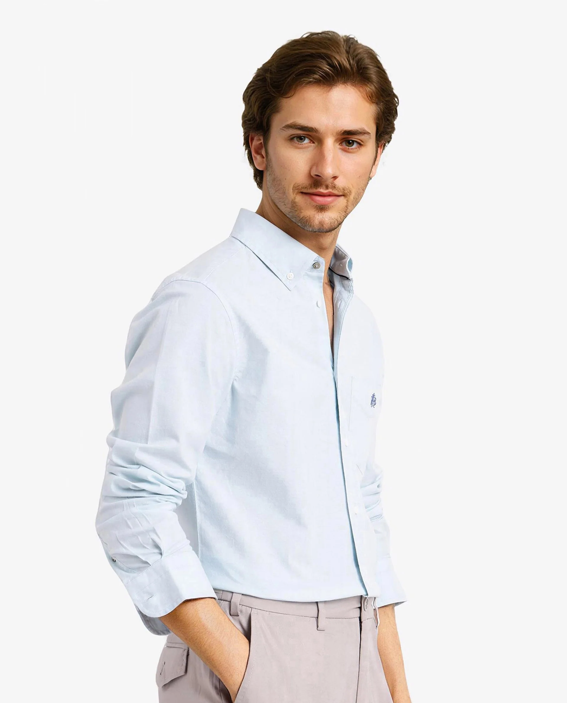 Rare Rabbit Men's Oxob Pastel Turq Cotton Blend Plain Regular Fit Full Sleeve Collared Shirt - Image 6