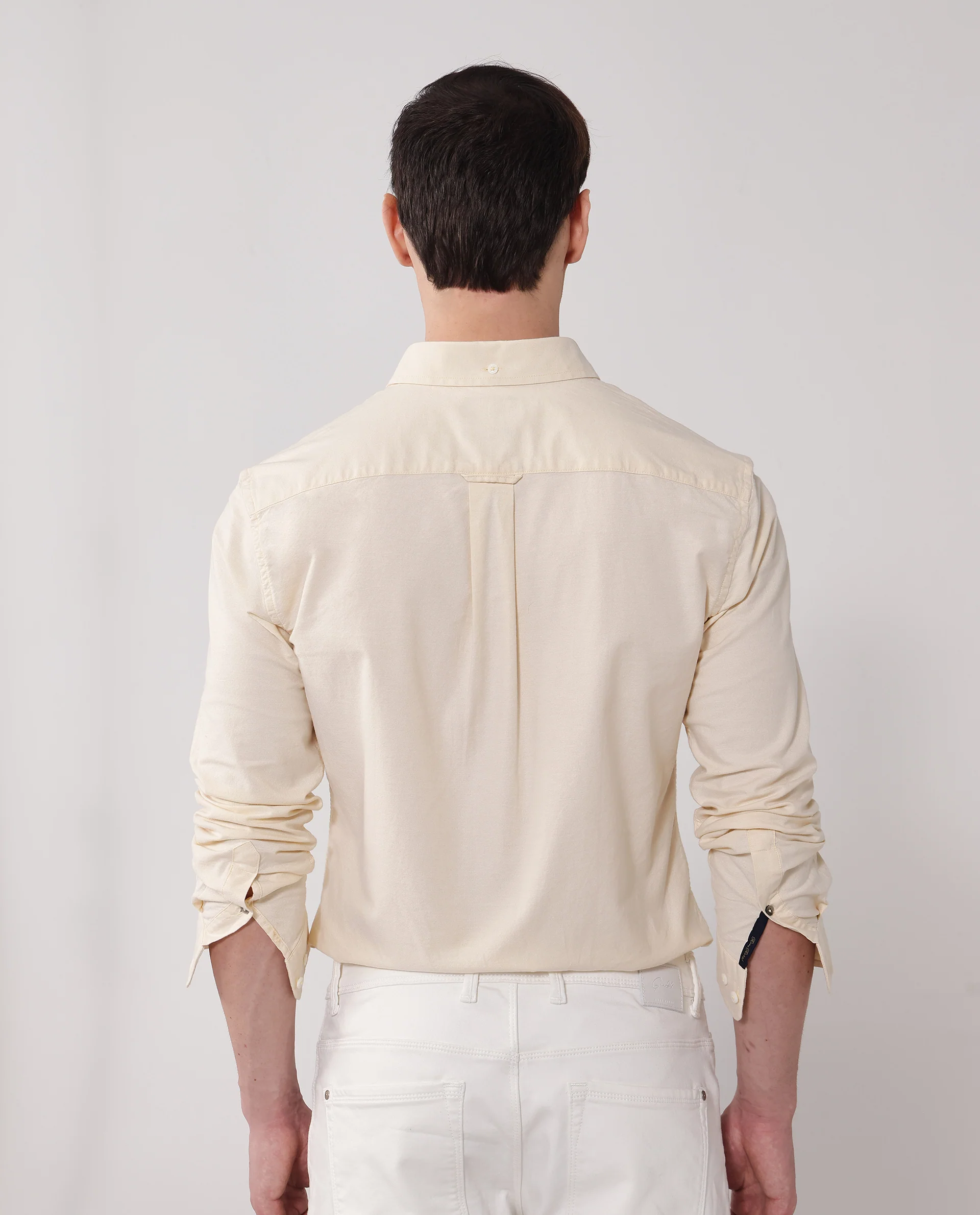 Rare Rabbit Men's Oxob Pastel Yellow Cotton Blend Plain Regular Fit Full Sleeve Collared Shirt - Image 4