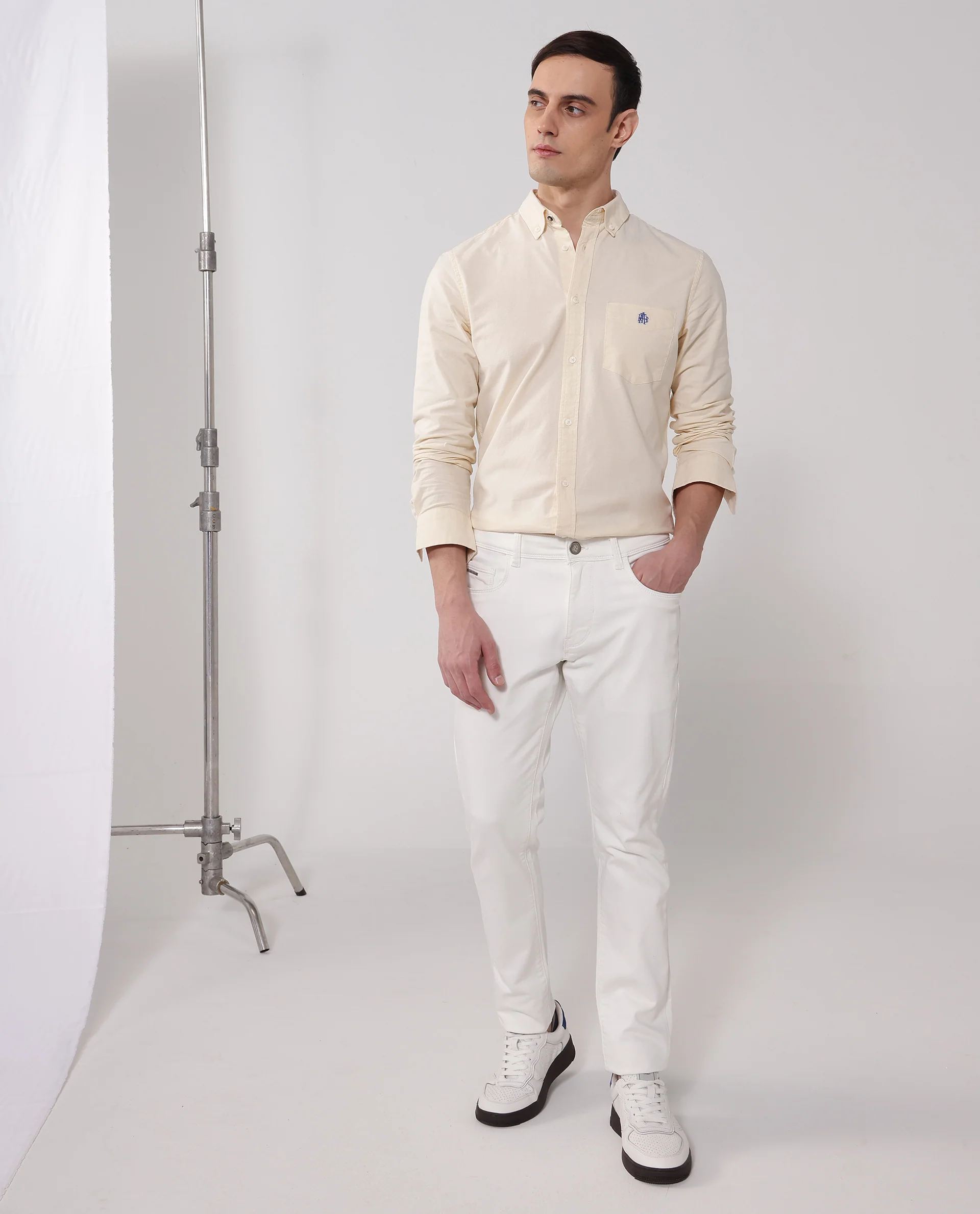 Rare Rabbit Men's Oxob Pastel Yellow Cotton Blend Plain Regular Fit Full Sleeve Collared Shirt - Image 6