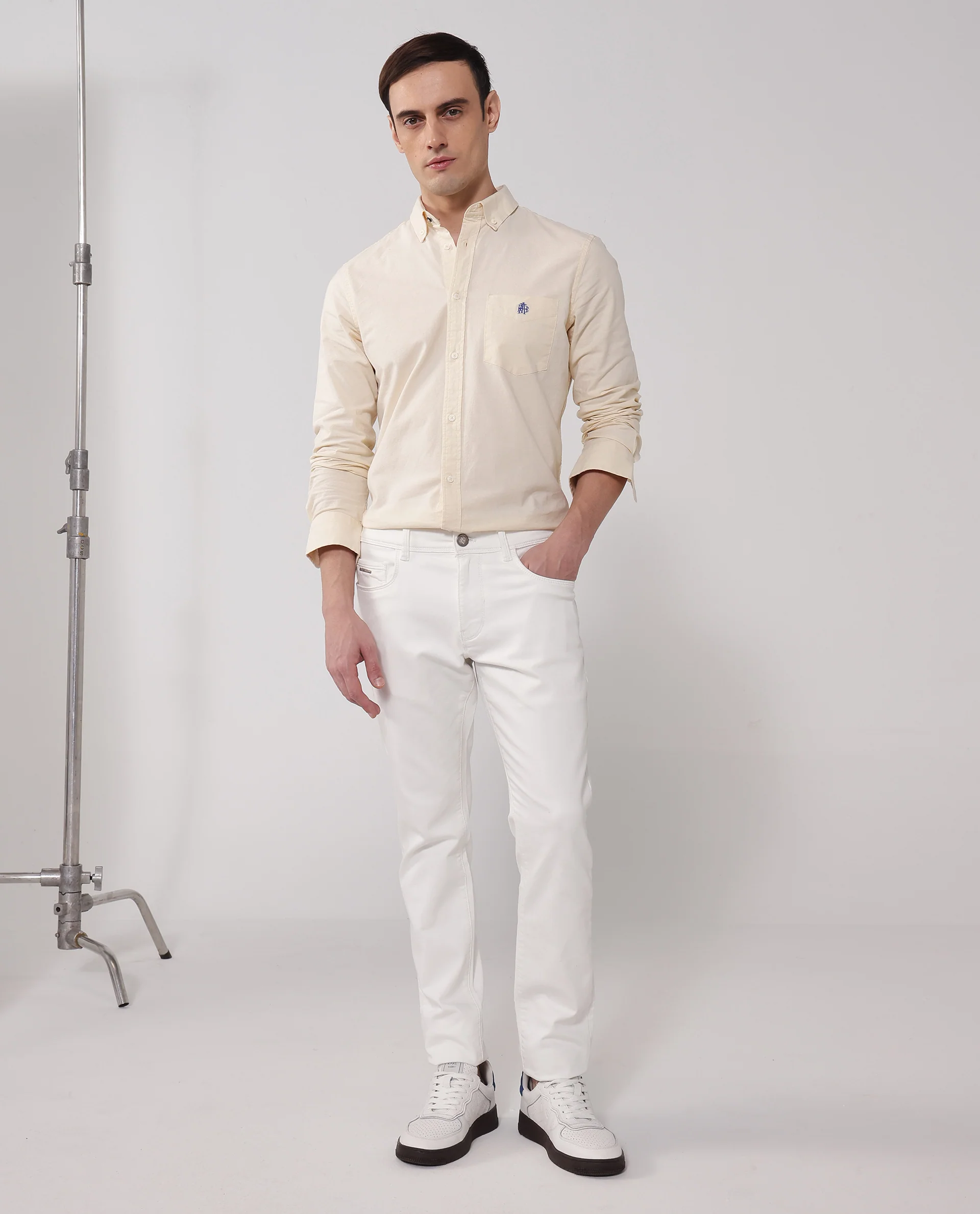 Rare Rabbit Men's Oxob Pastel Yellow Cotton Blend Plain Regular Fit Full Sleeve Collared Shirt - Image 7