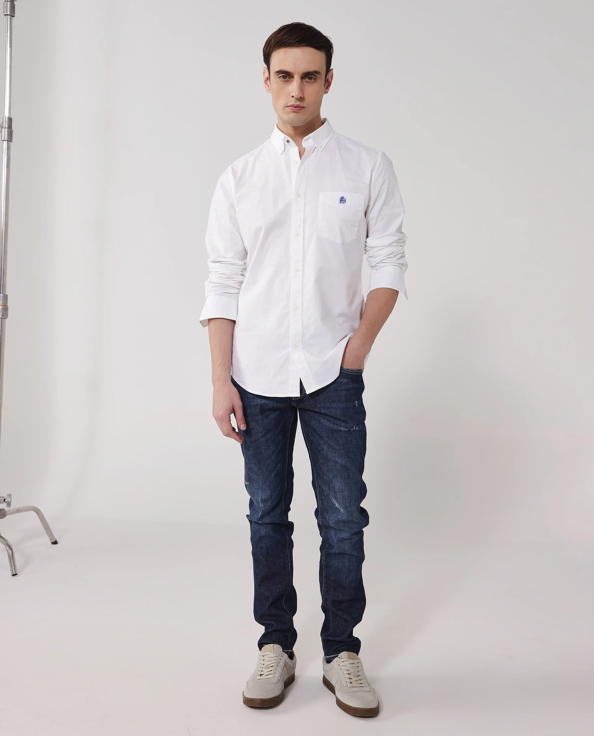 Rare Rabbit Men's Oxob White Cotton Plain Regular Fit Full Sleeve Collared Shirt - Image 2