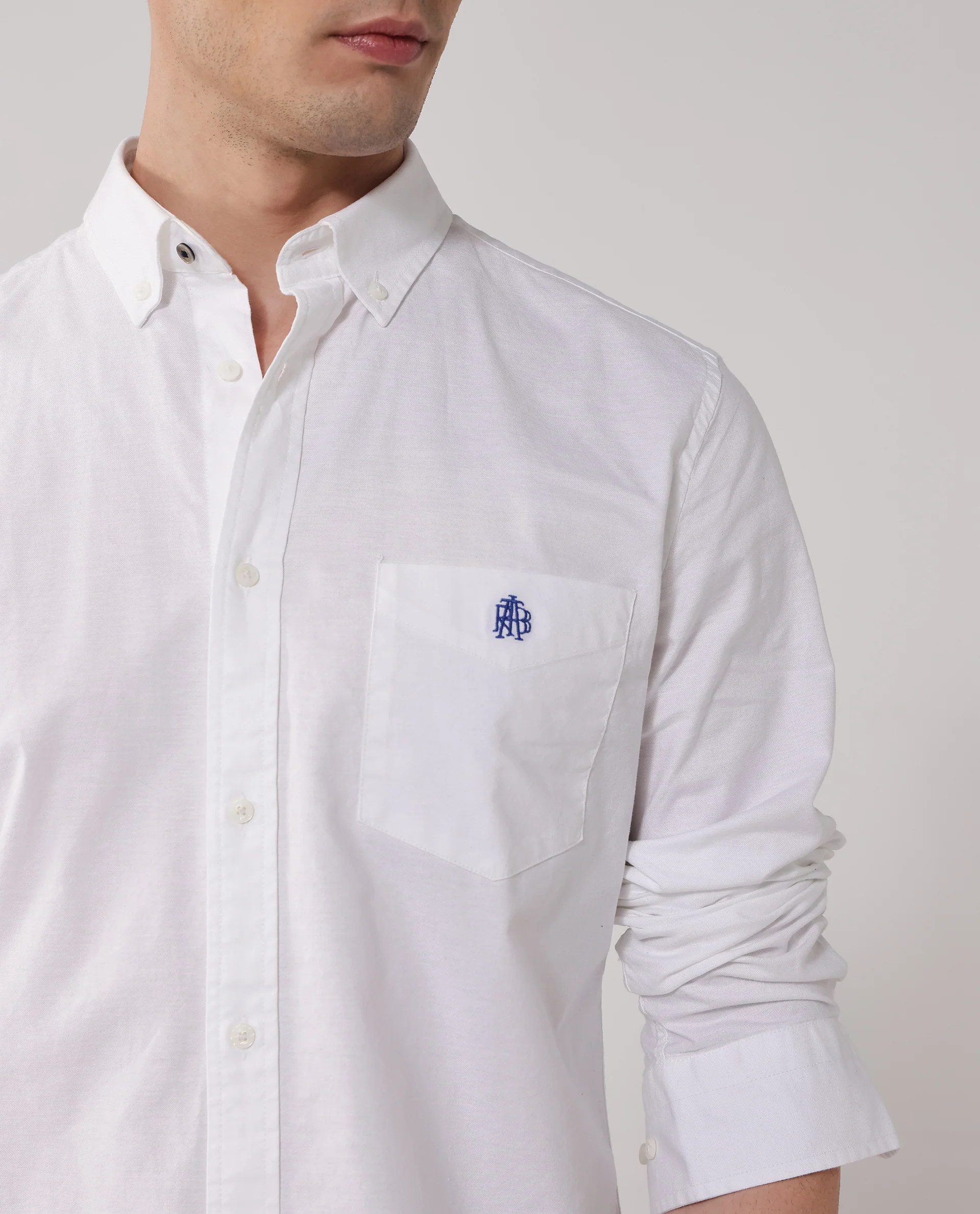 Rare Rabbit Men's Oxob White Cotton Plain Regular Fit Full Sleeve Collared Shirt - Image 3