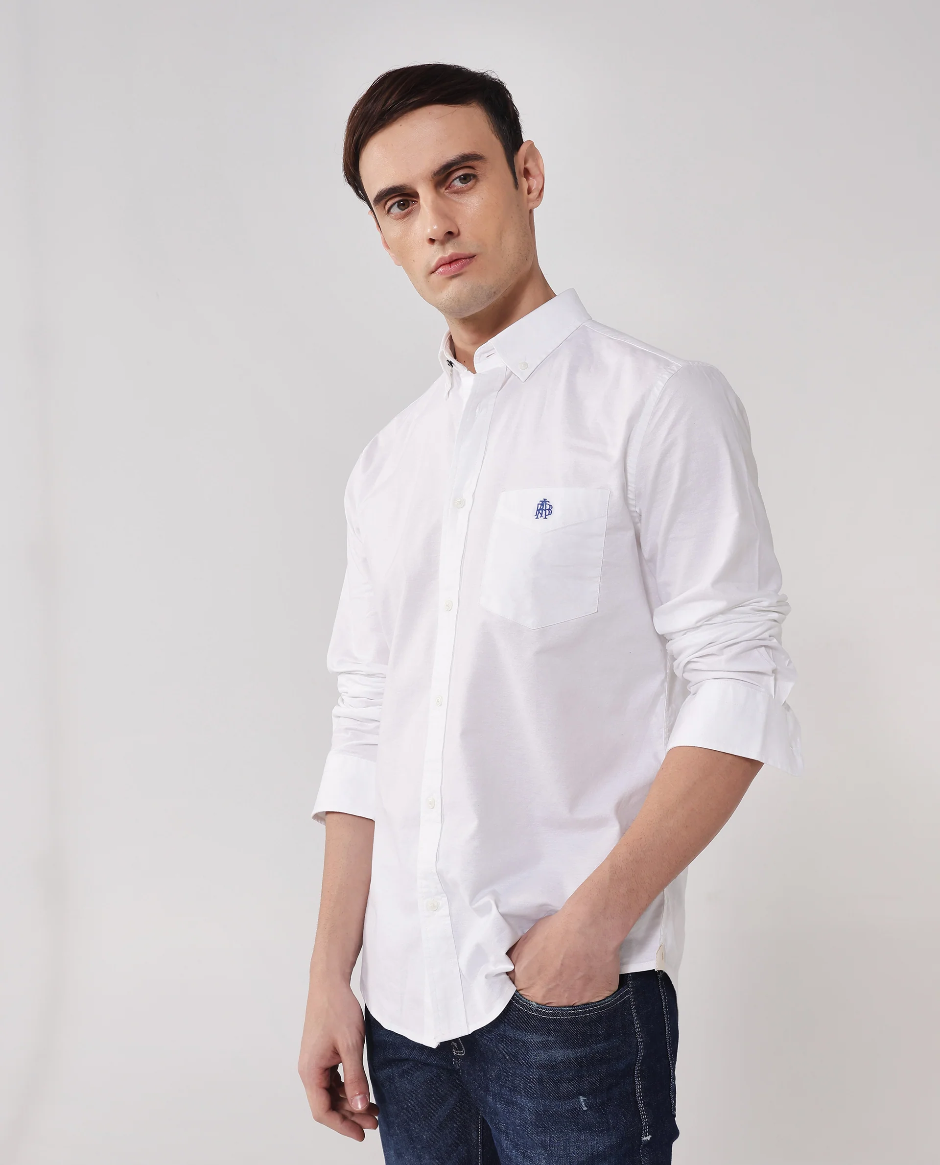 Rare Rabbit Men's Oxob White Cotton Plain Regular Fit Full Sleeve Collared Shirt - Image 4