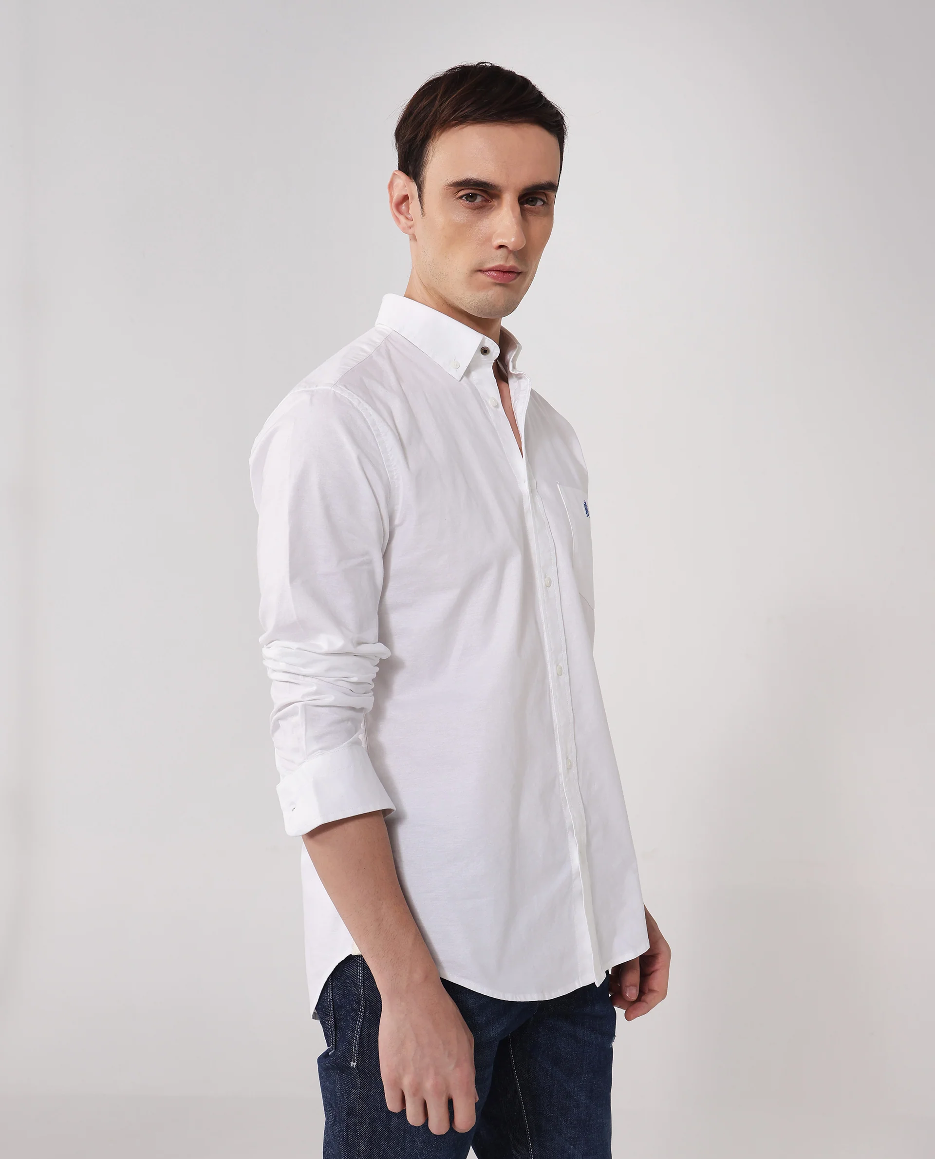 Rare Rabbit Men's Oxob White Cotton Plain Regular Fit Full Sleeve Collared Shirt - Image 6