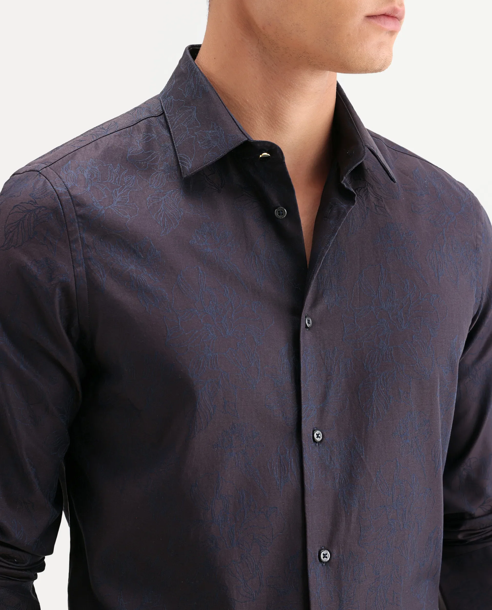 Rare Rabbit Men's Oxon Maroon Cotton Fabric Full Sleeve Spread Collar Button Regular Floral Print Shirt - Image 3