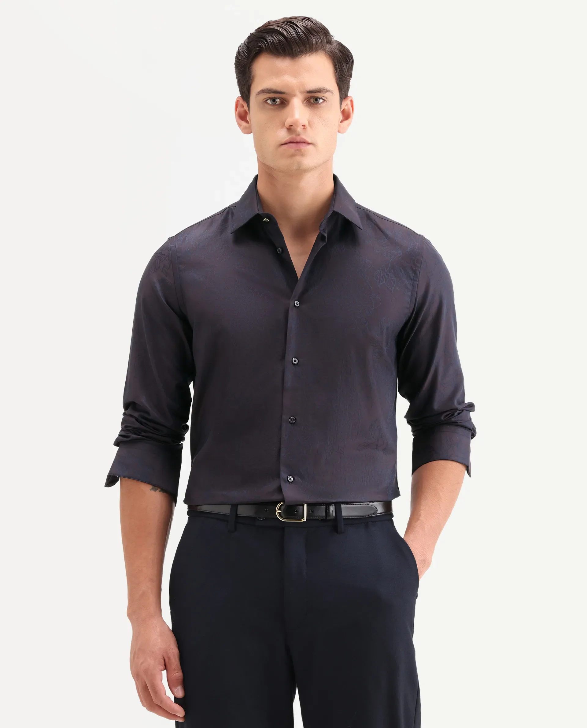 Rare Rabbit Men's Oxon Maroon Cotton Fabric Full Sleeve Spread Collar Button Regular Floral Print Shirt - Image 5