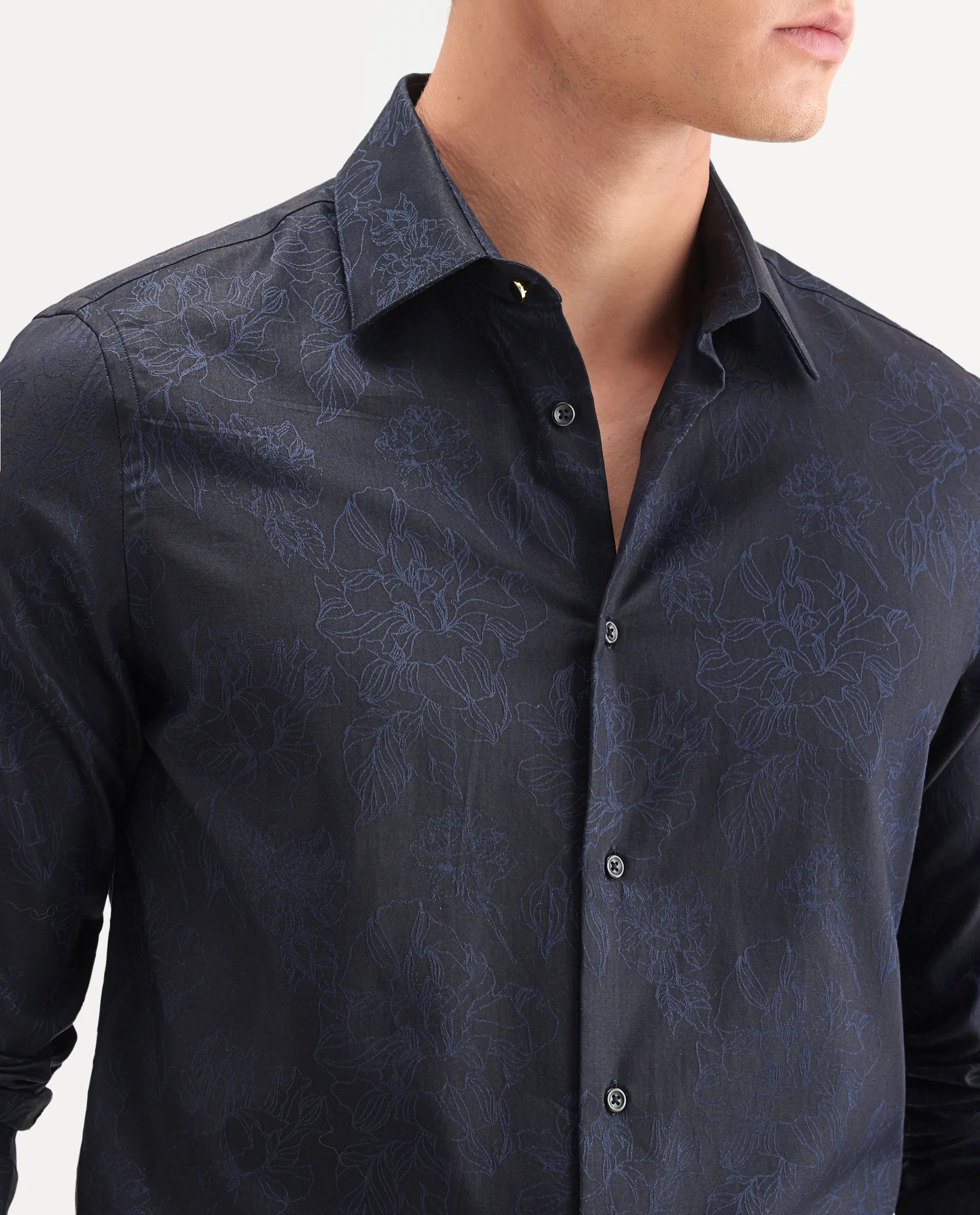 Rare Rabbit Men's Oxon Navy Cotton Fabric Full Sleeve Spread Collar Button Regular Floral Print Shirt - Image 3