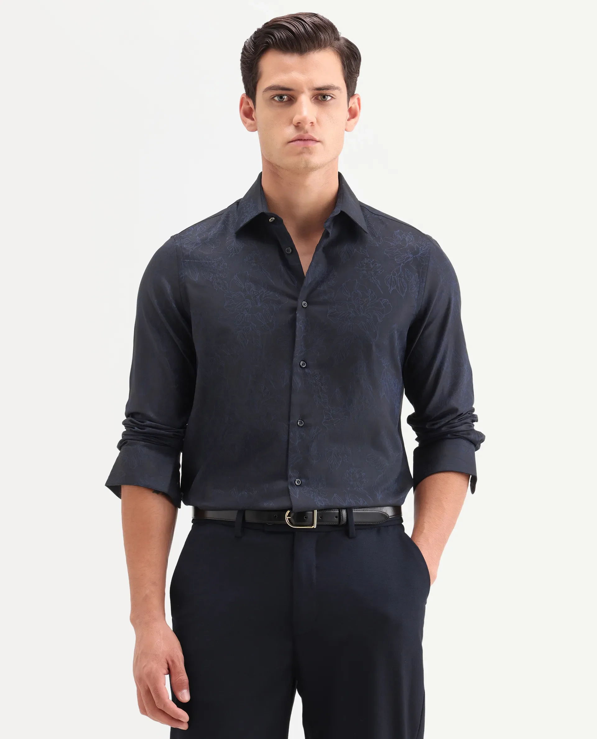 Rare Rabbit Men's Oxon Navy Cotton Fabric Full Sleeve Spread Collar Button Regular Floral Print Shirt - Image 5