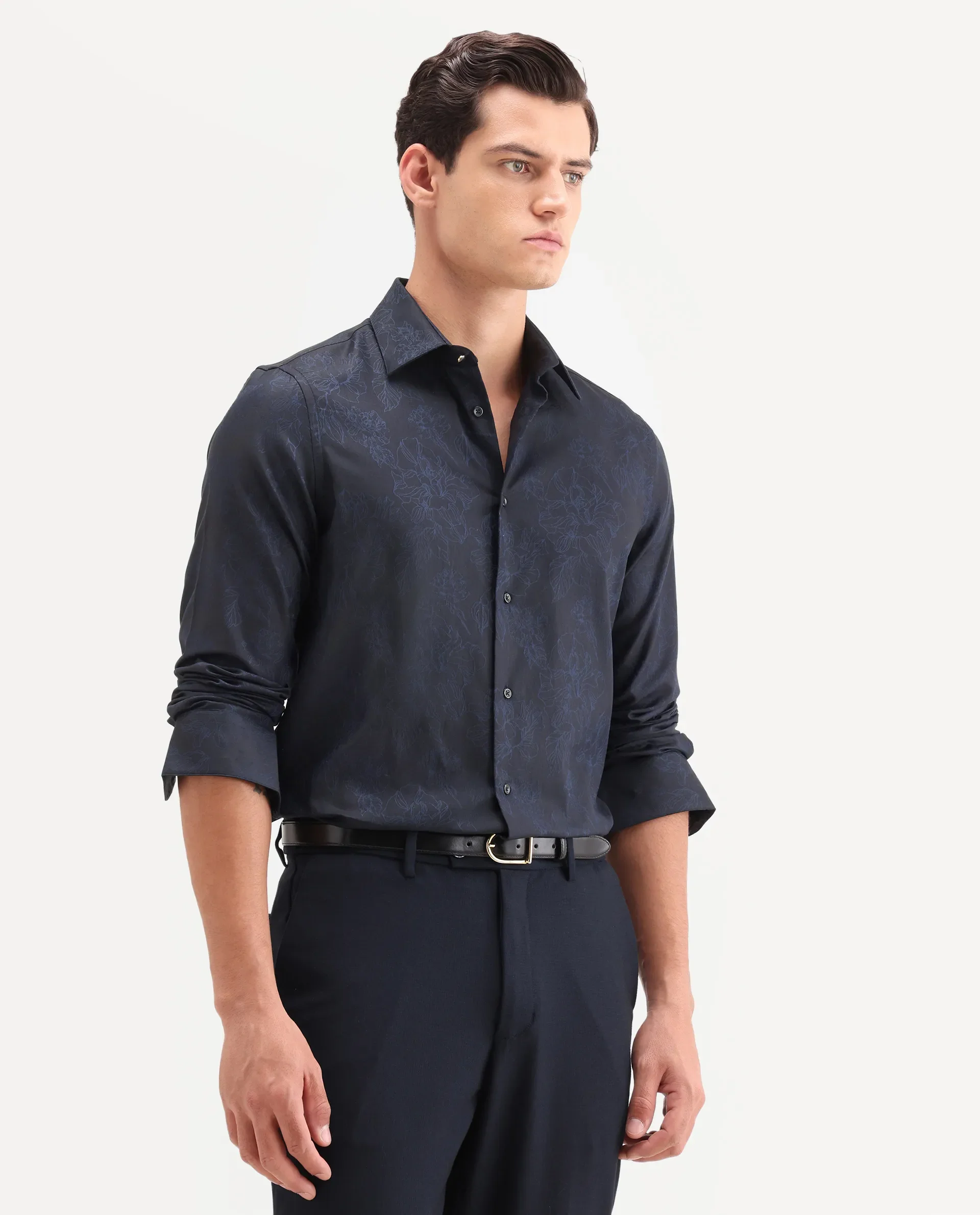 Rare Rabbit Men's Oxon Navy Cotton Fabric Full Sleeve Spread Collar Button Regular Floral Print Shirt - Image 6