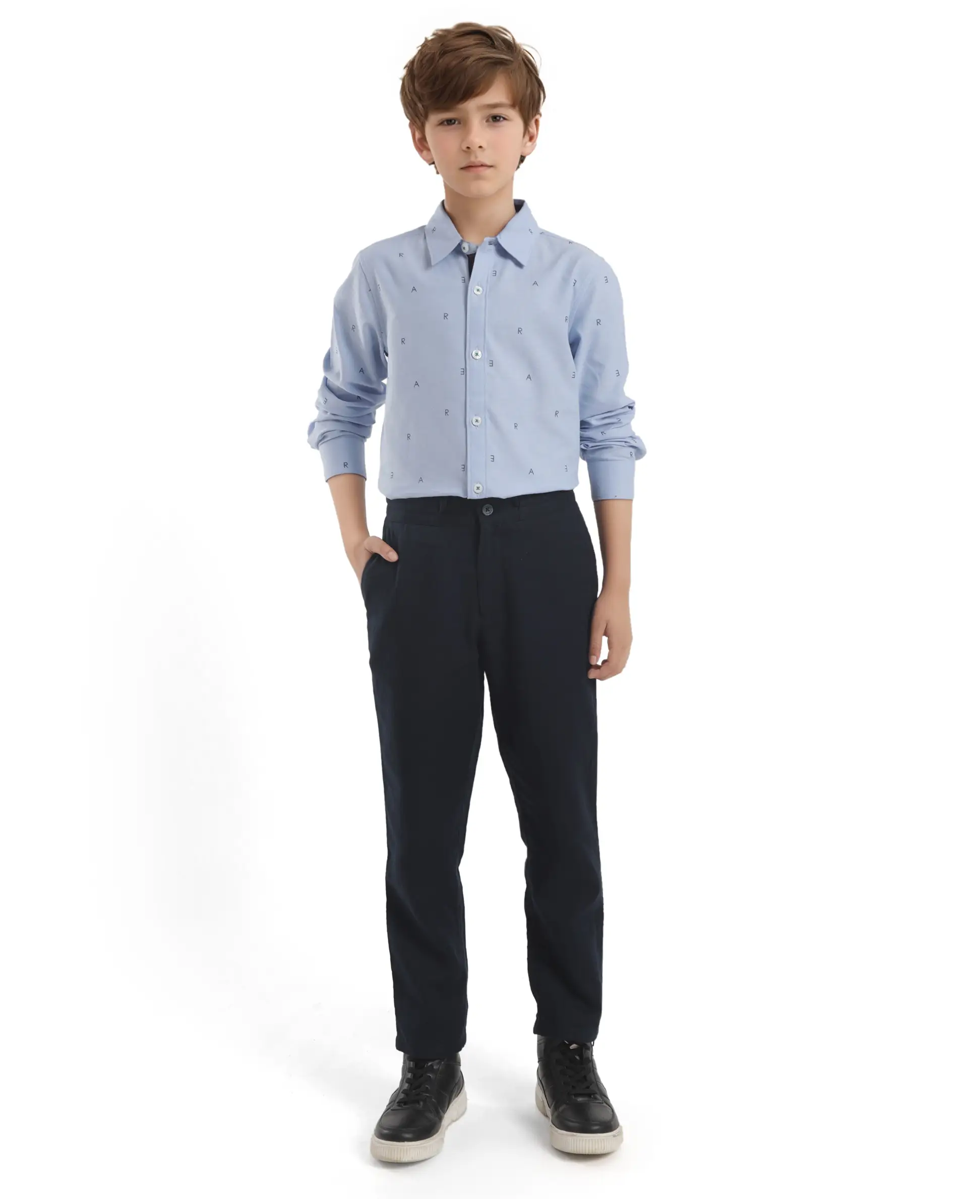 Rare Ones Kids Oxot Blue Cotton Full Sleeves Regular Collar All Over Print Regular Fit Shirt - Image 2