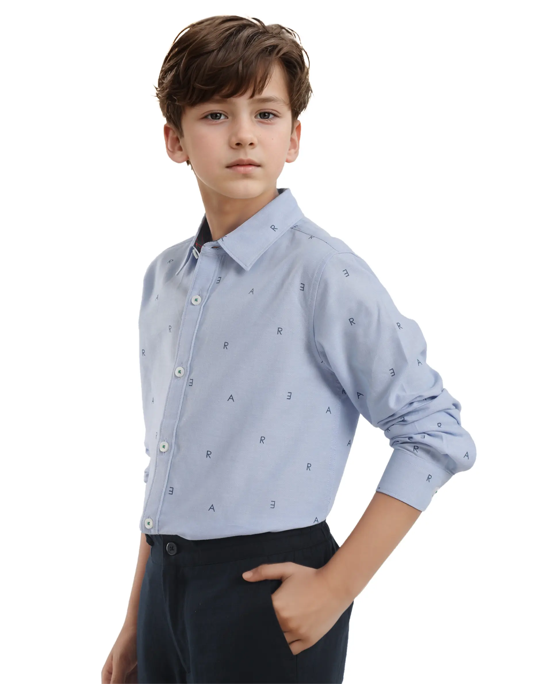 Rare Ones Kids Oxot Blue Cotton Full Sleeves Regular Collar All Over Print Regular Fit Shirt - Image 5