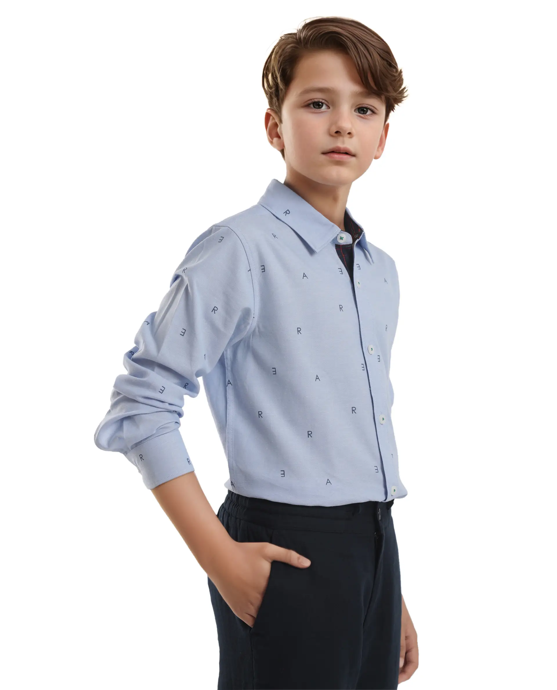 Rare Ones Kids Oxot Blue Cotton Full Sleeves Regular Collar All Over Print Regular Fit Shirt - Image 6