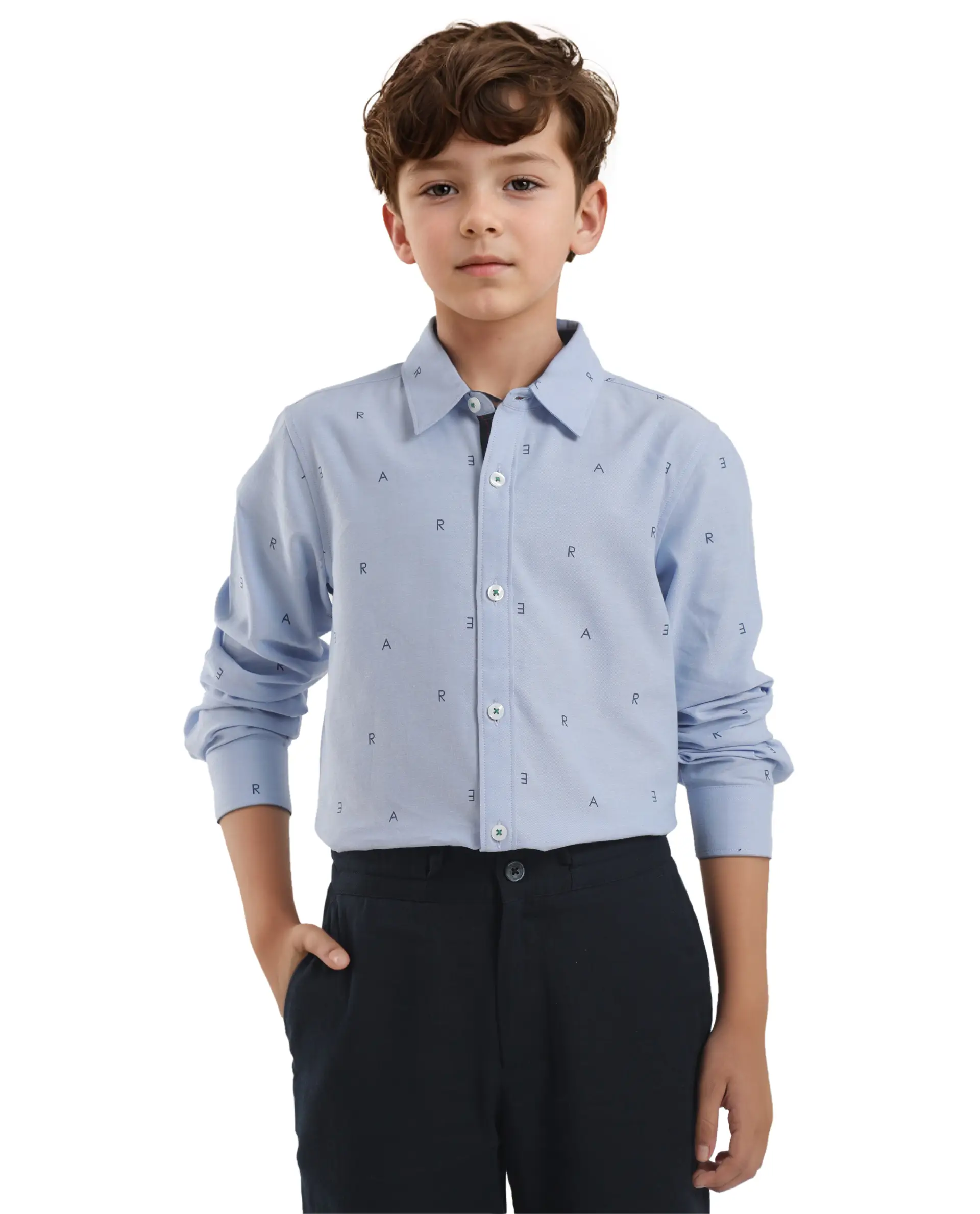 Rare Ones Kids Oxot Blue Cotton Full Sleeves Regular Collar All Over Print Regular Fit Shirt - Image 8