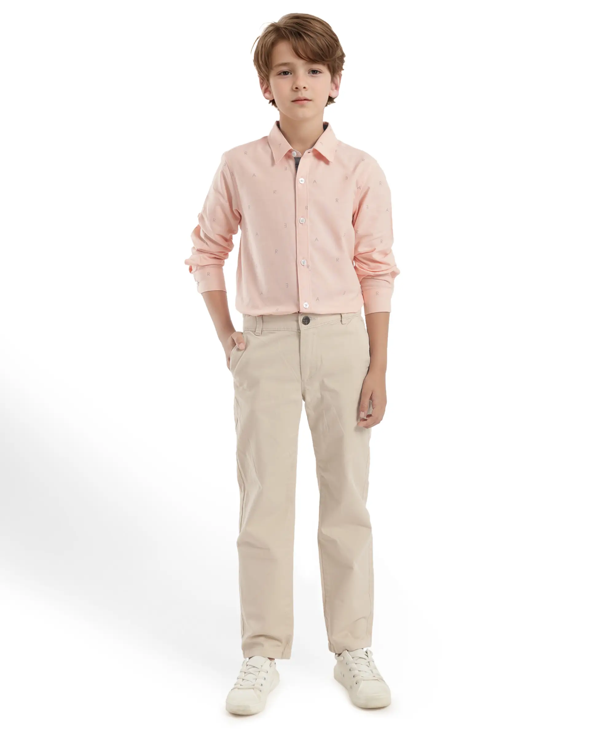 Rare Ones Kids Oxot Orange Cotton Full Sleeves Regular Collar All Over Print Regular Fit Shirt - Image 2