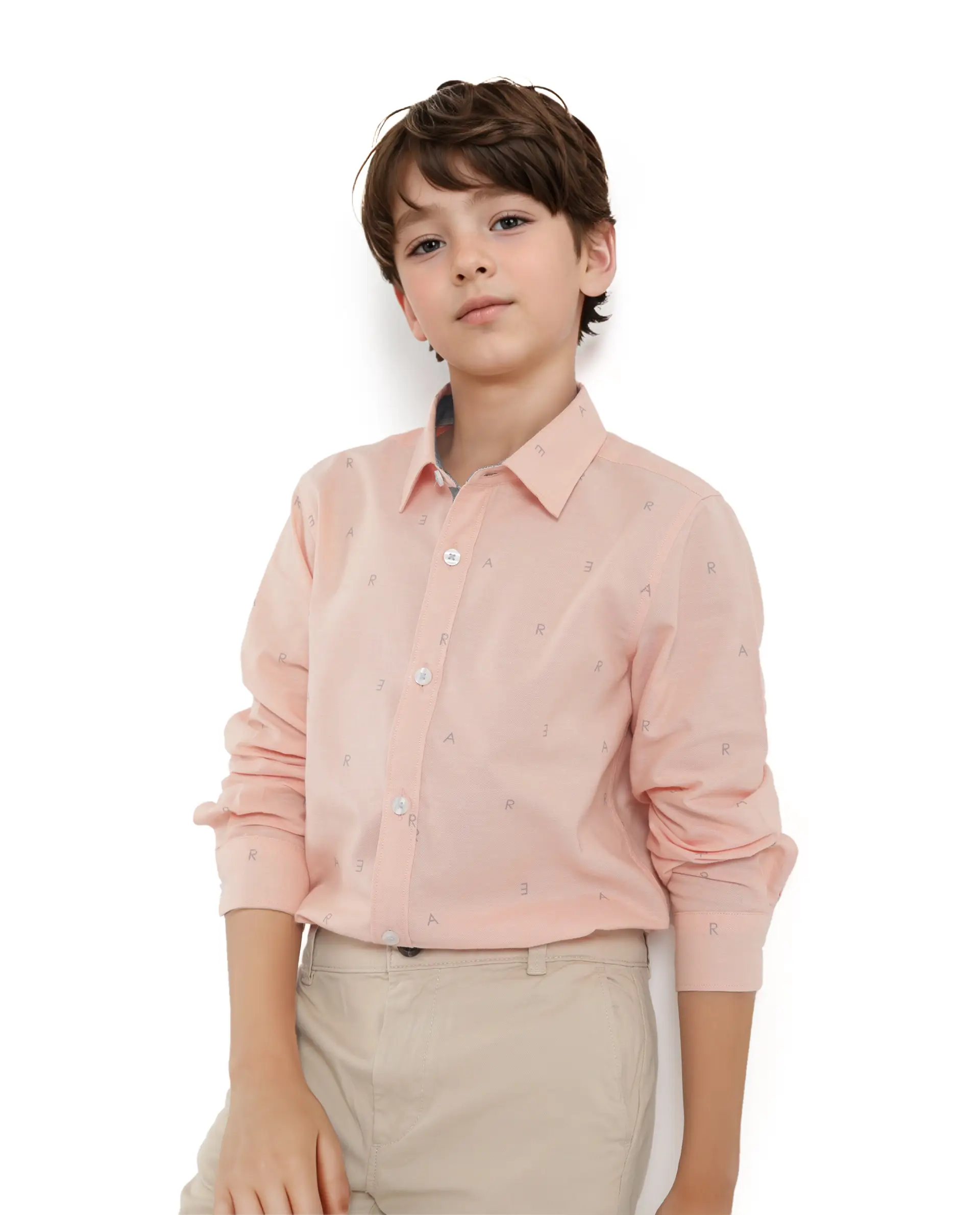 Rare Ones Kids Oxot Orange Cotton Full Sleeves Regular Collar All Over Print Regular Fit Shirt - Image 3