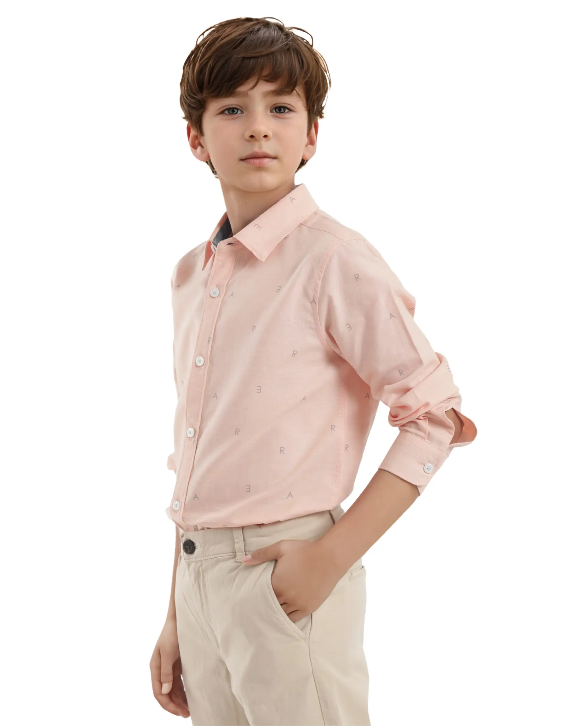 Rare Ones Kids Oxot Orange Cotton Full Sleeves Regular Collar All Over Print Regular Fit Shirt - Image 7