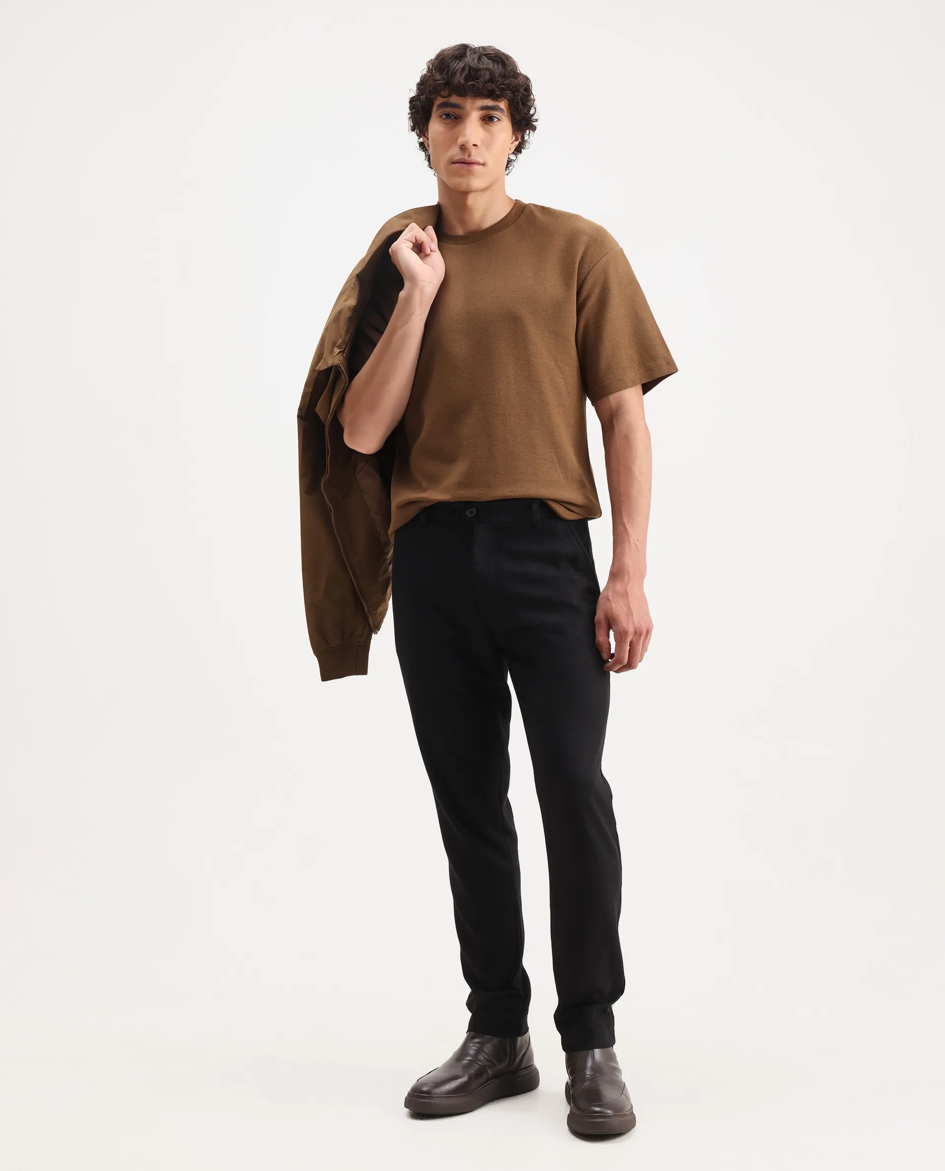 Rare Rabbit Men's Oxot Dusky Olive Cotton Embroidered Oversized Fit Half Sleeve Crew Neck T-Shirt - Image 2