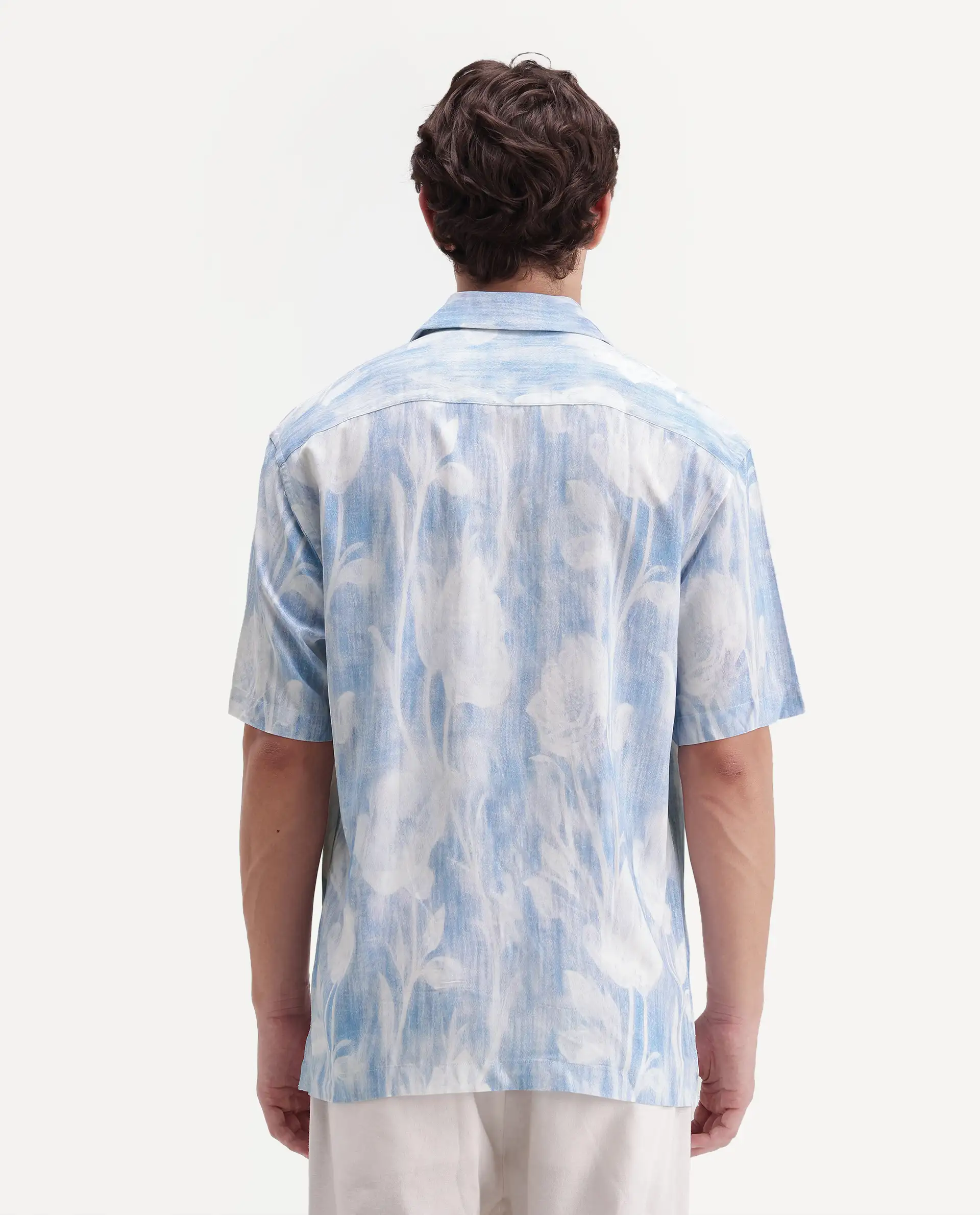 Rare Rabbit Men's Oyse White Viscose Fabric Half Sleeve Cuban Collar Regular Abstract Print Shirt - Image 8