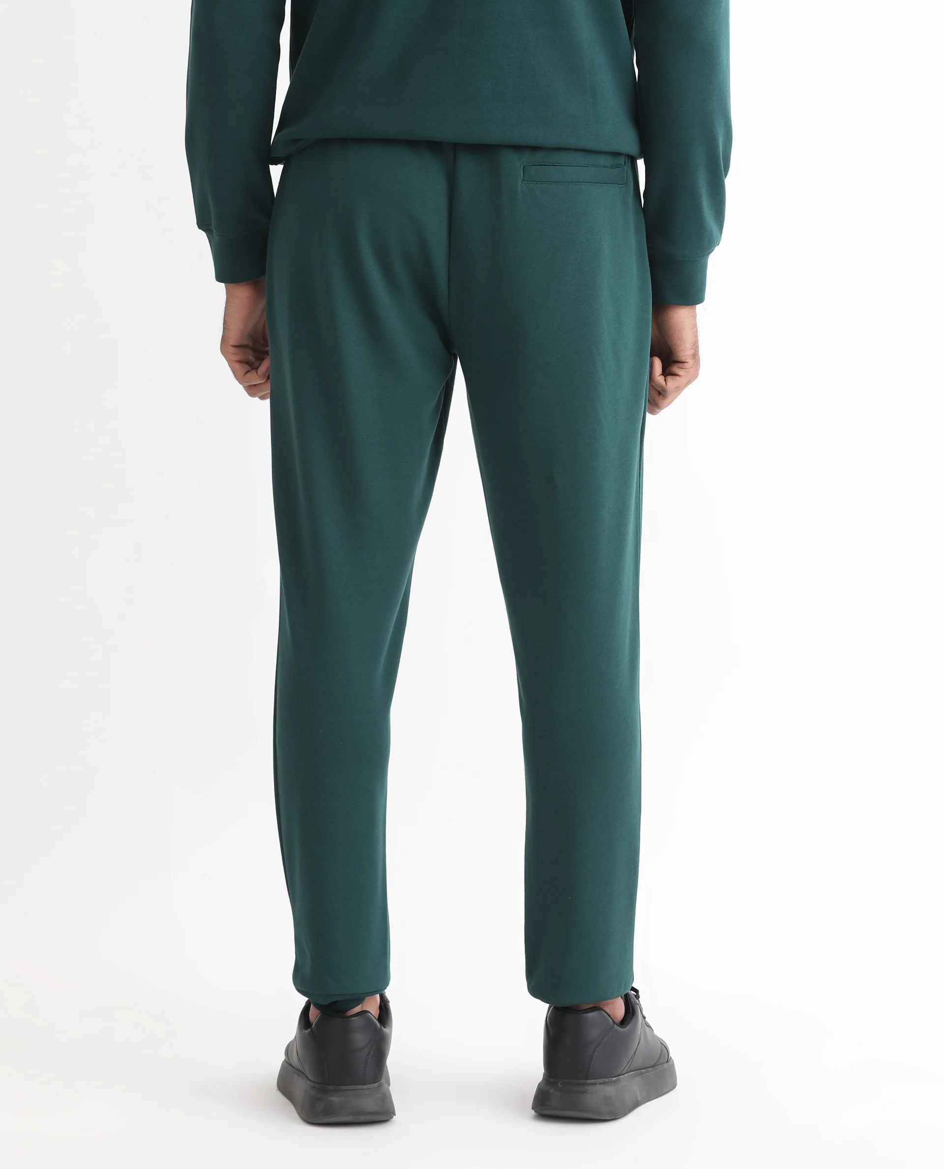Rare Rabbit Men's Oza Dark Green Cotton Plain Regular Fit Jogers - Image 7