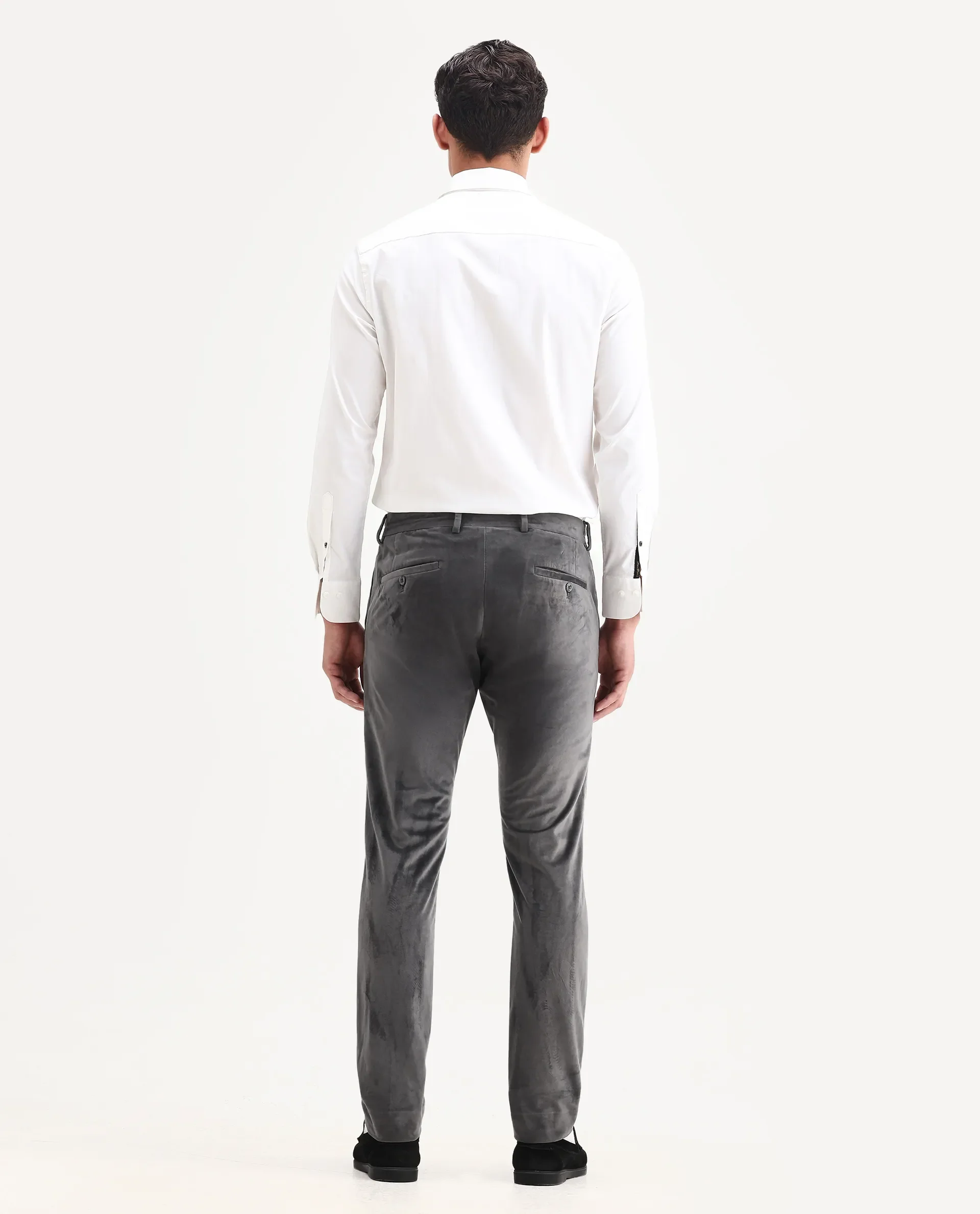 Rare Rabbit Men's Ozzy Grey Velvet Plain Slim Fit Trouser - Image 7